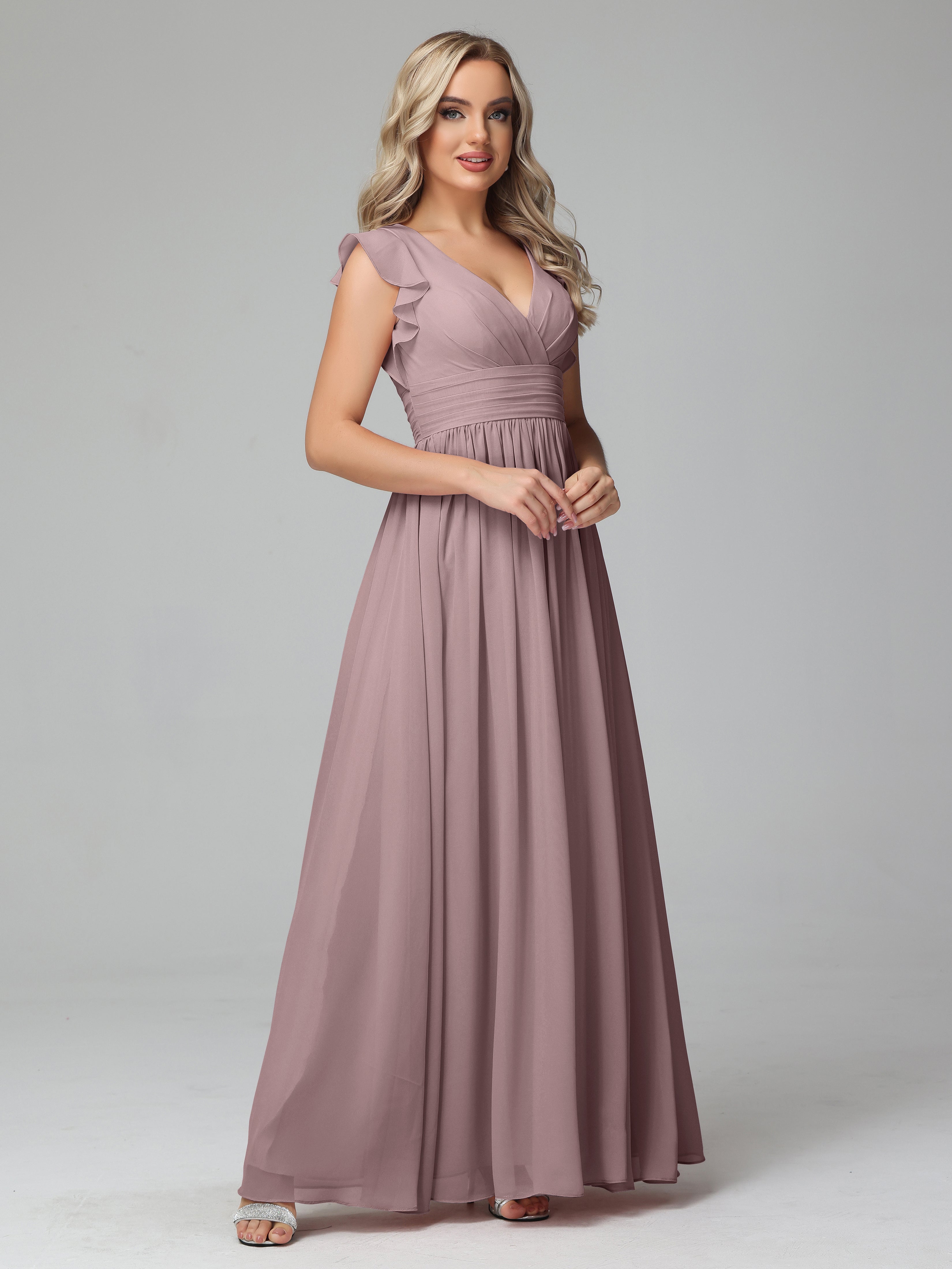 Robes De Demoiselle D'Honneur Vintage Mauve Trapèze Mousseline Longue Robes Demoiselle D'Honneur