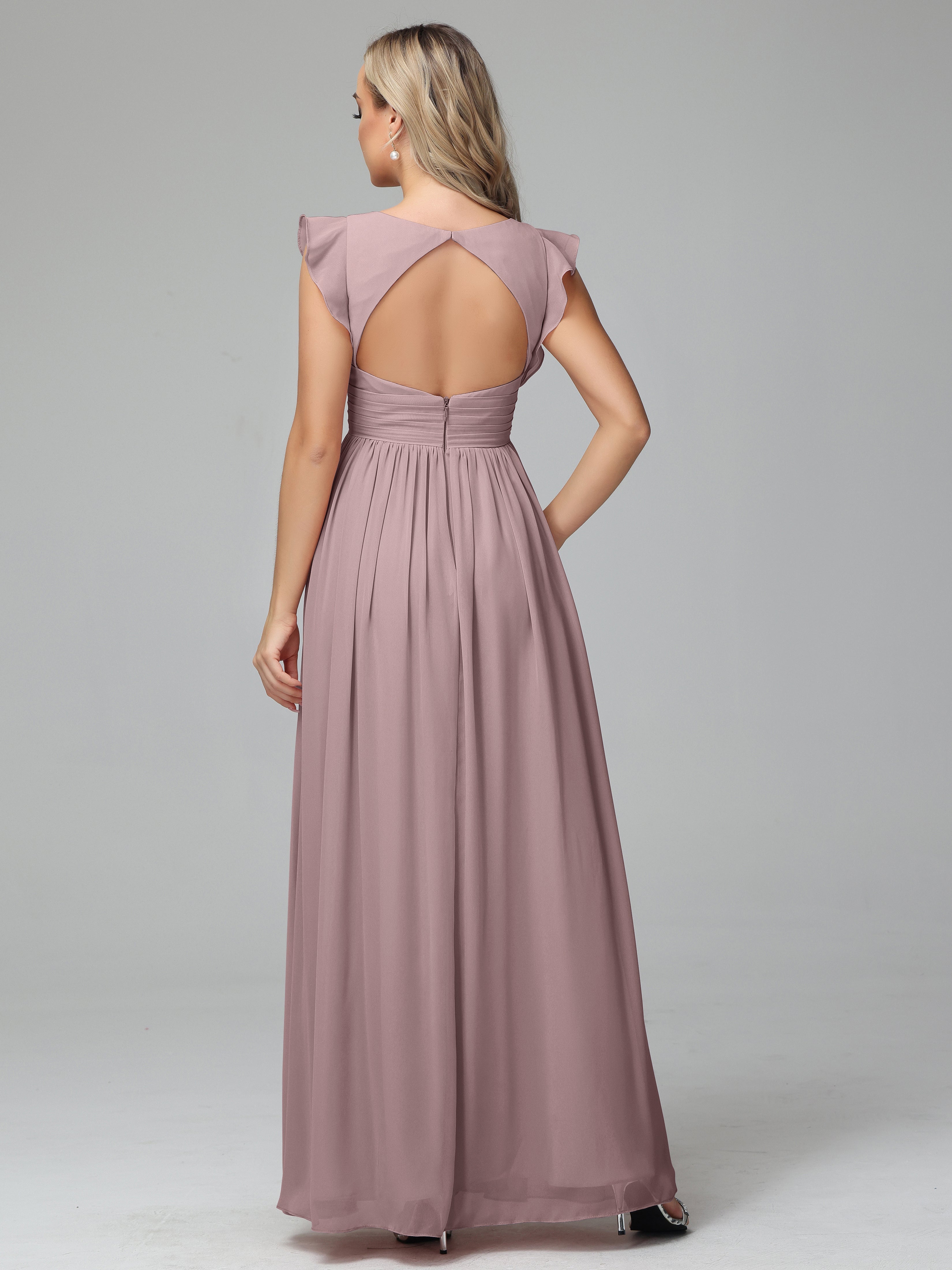 Robes De Demoiselle D'Honneur Vintage Mauve Trapèze Mousseline Longue Robes Demoiselle D'Honneur