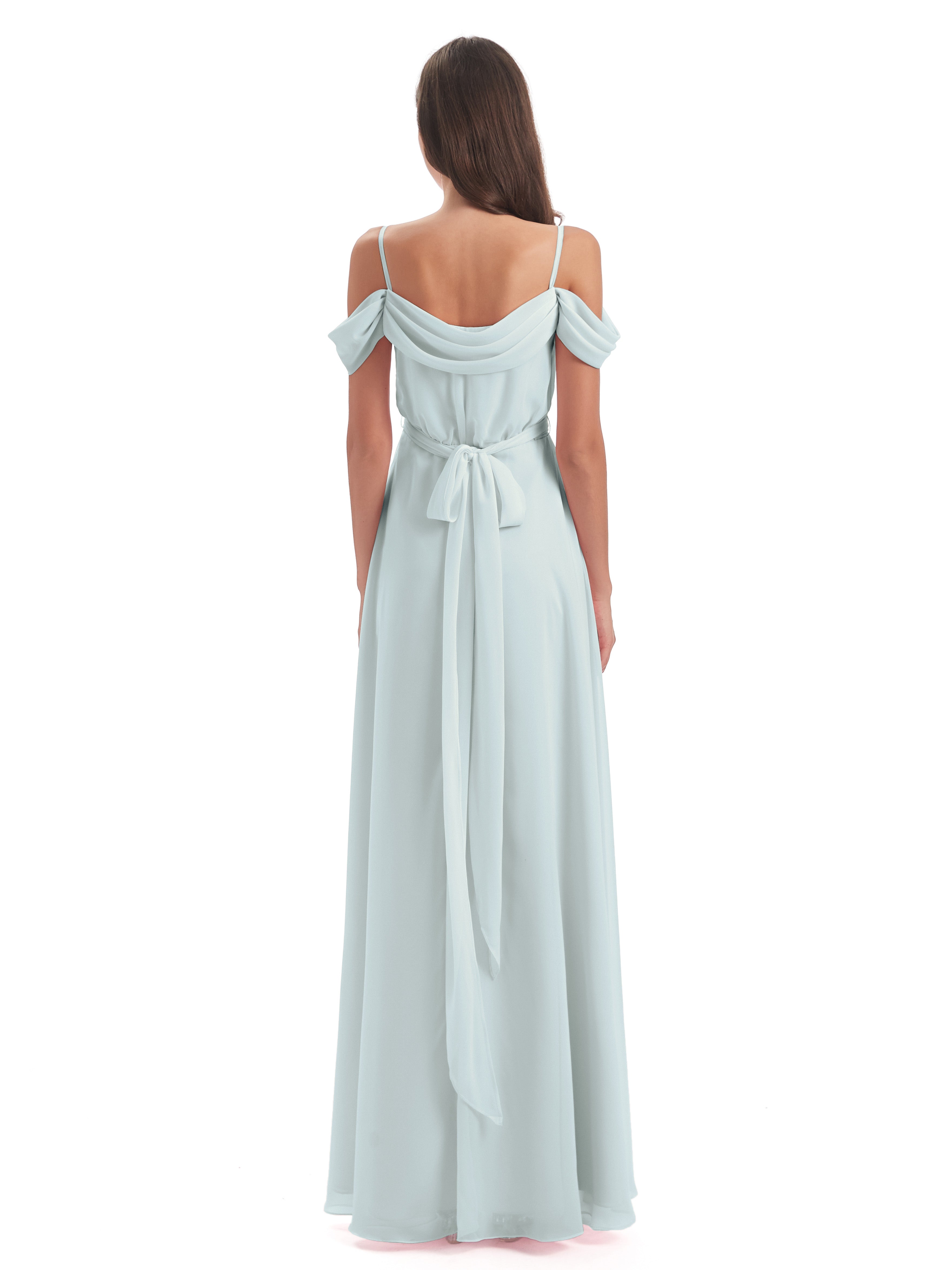 Robe Demoiselle D Honneur Celadon Bretelles Spaghetti Fendue Plis Robes Demoiselle D'Honneur