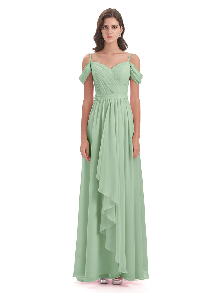 Demoiselle D'Honneur De Sauge Poussiéreuse Bretelles Spaghetti Fendue Plis Robes Demoiselle D'Honneur