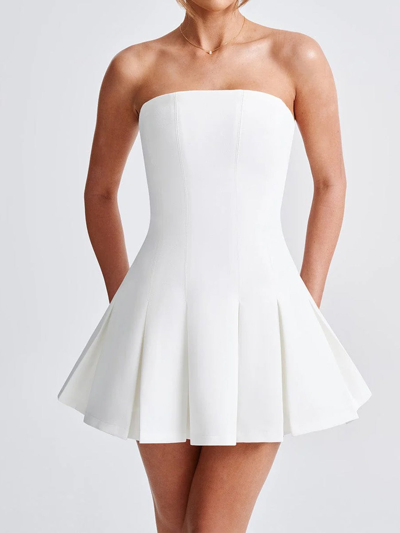 Robe Invitée Mariage Blanche Mini Sans Bretelles