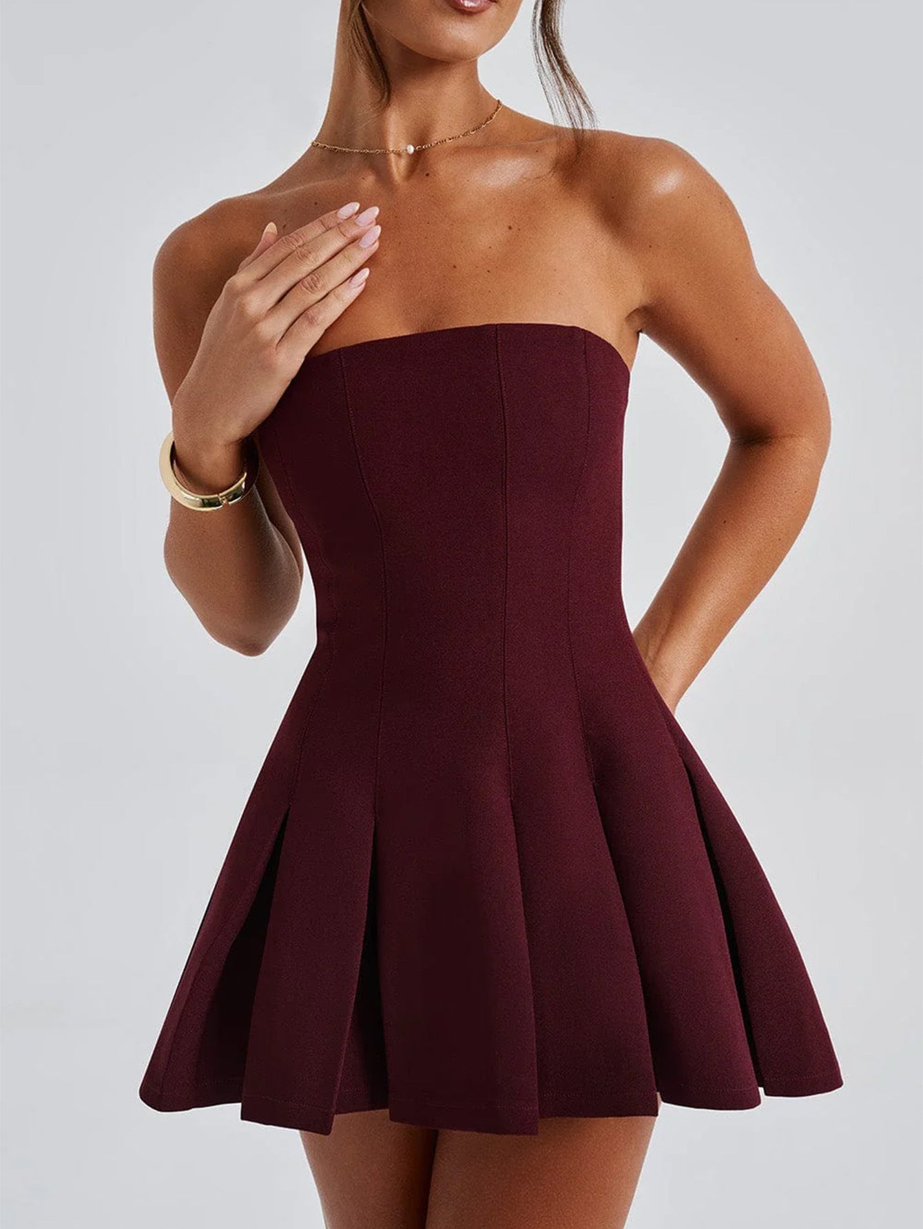 Robe Invitée Mariage BORDEAUX Mini Sans Bretelles