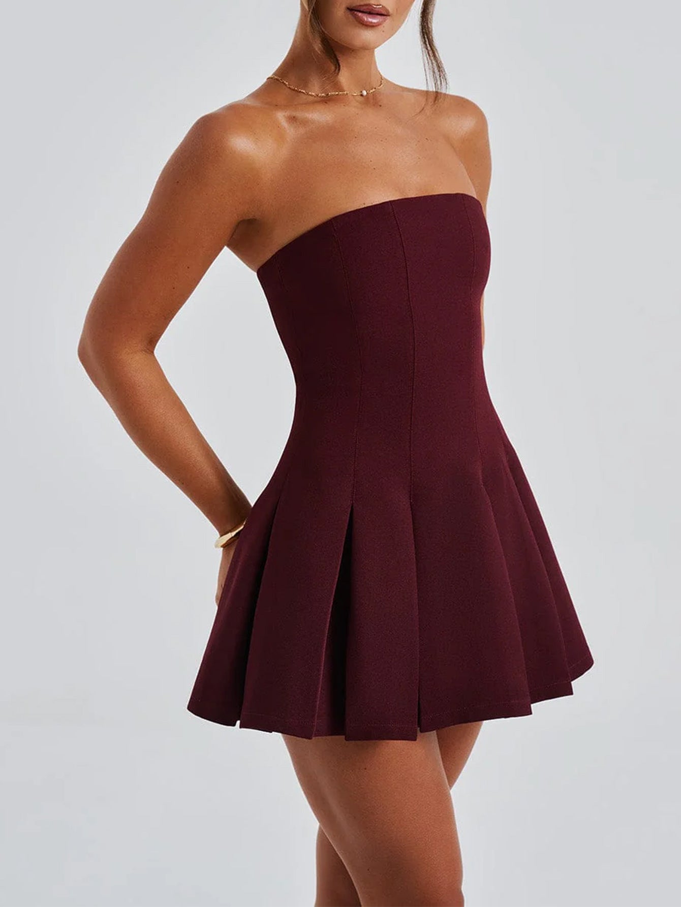 Robe Invitée Mariage BORDEAUX Mini Sans Bretelles