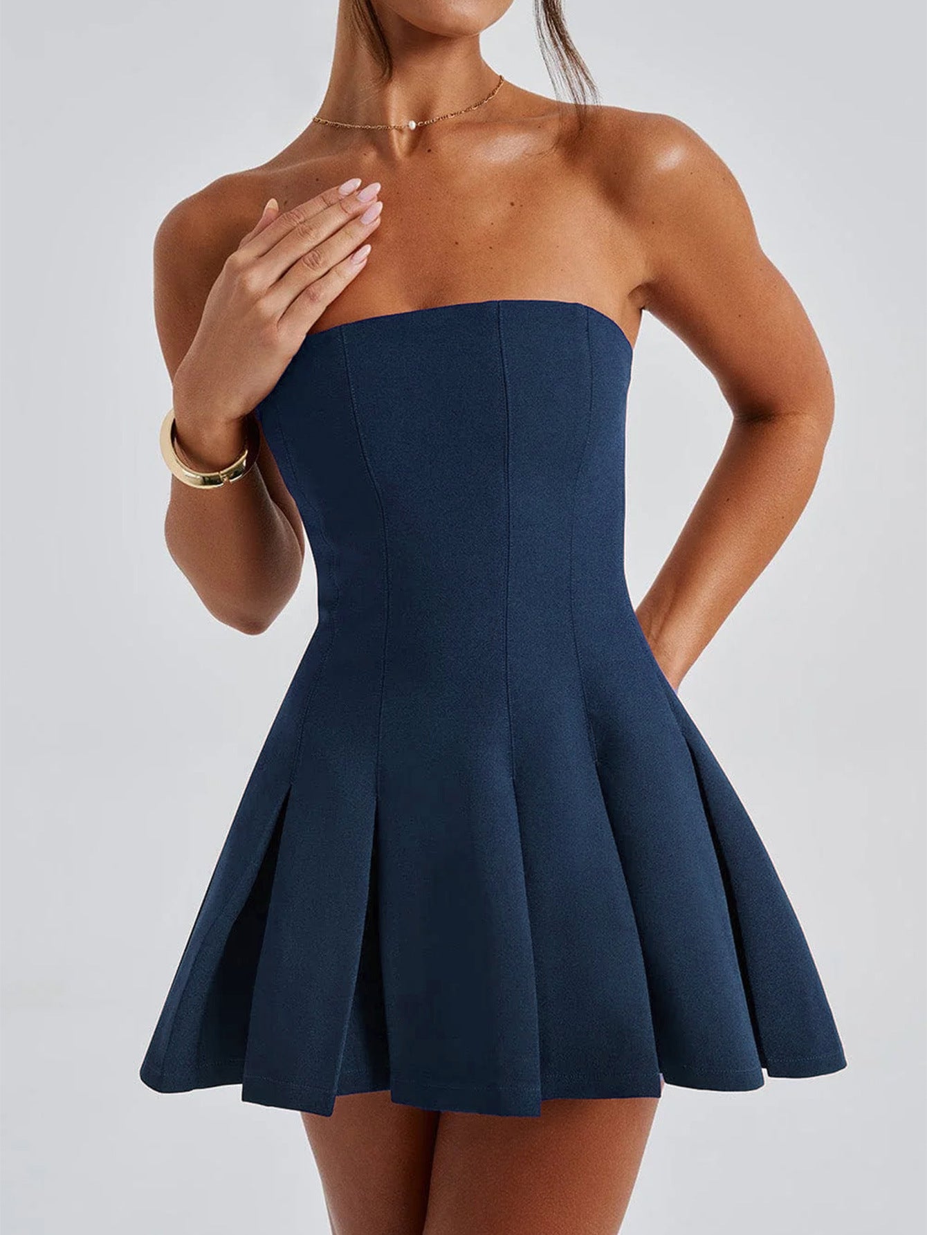Robe Invitée Mariage Bleu Marine Mini Sans Bretelles