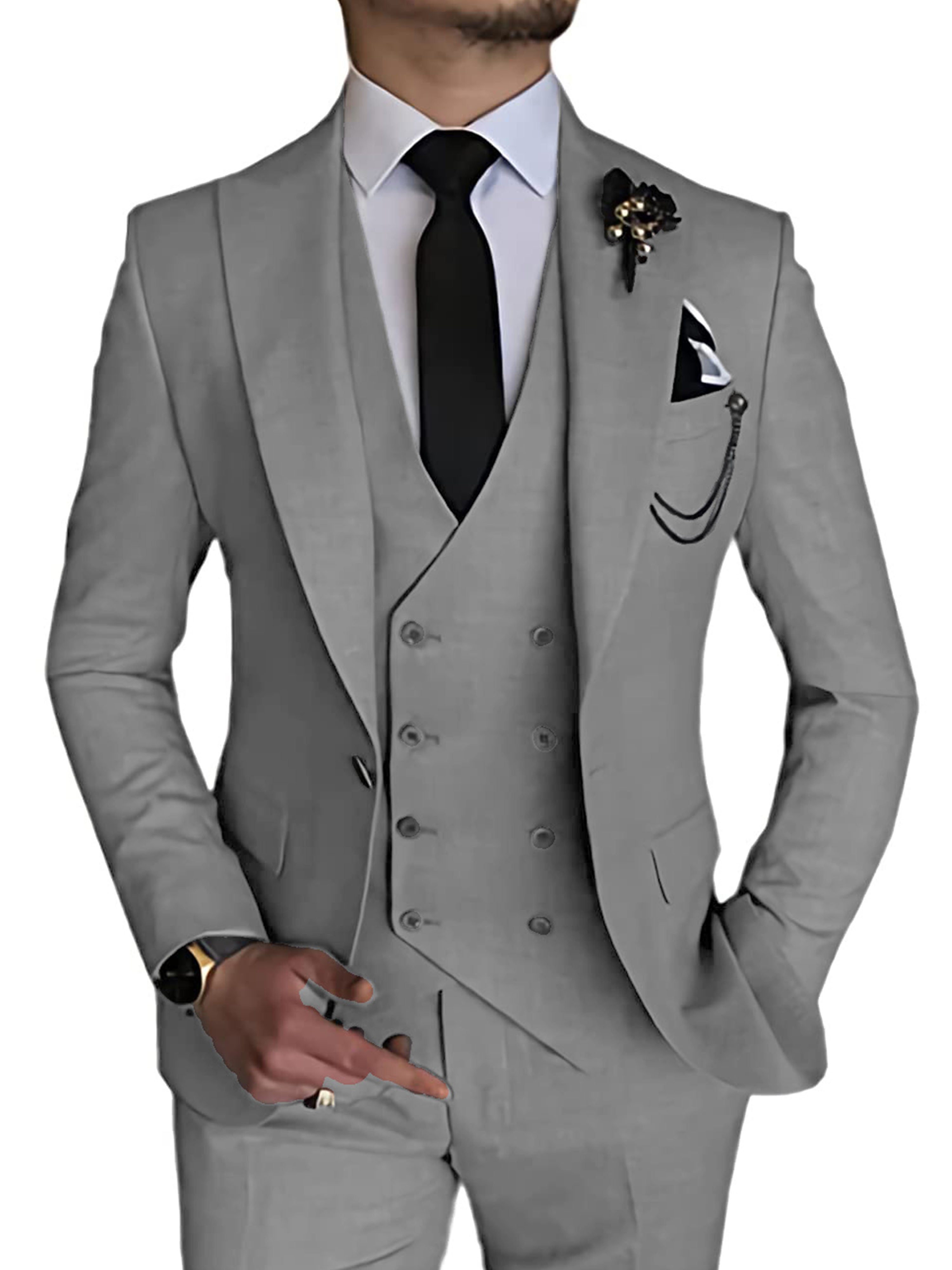 Costume 3 Pièces Homme Affaires en GRIS_ACIER Costume Marié et Garçon d'Honneur Élégant