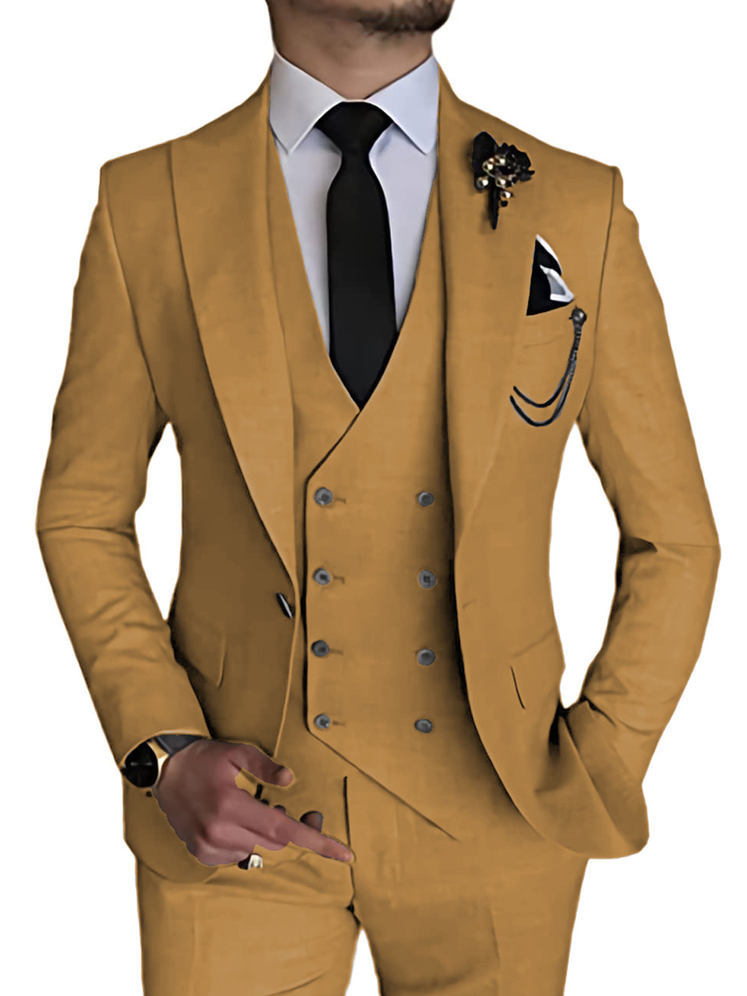 Costume 3 Pièces Homme Affaires en BRUN Costume Marié et Garçon d'Honneur Élégant