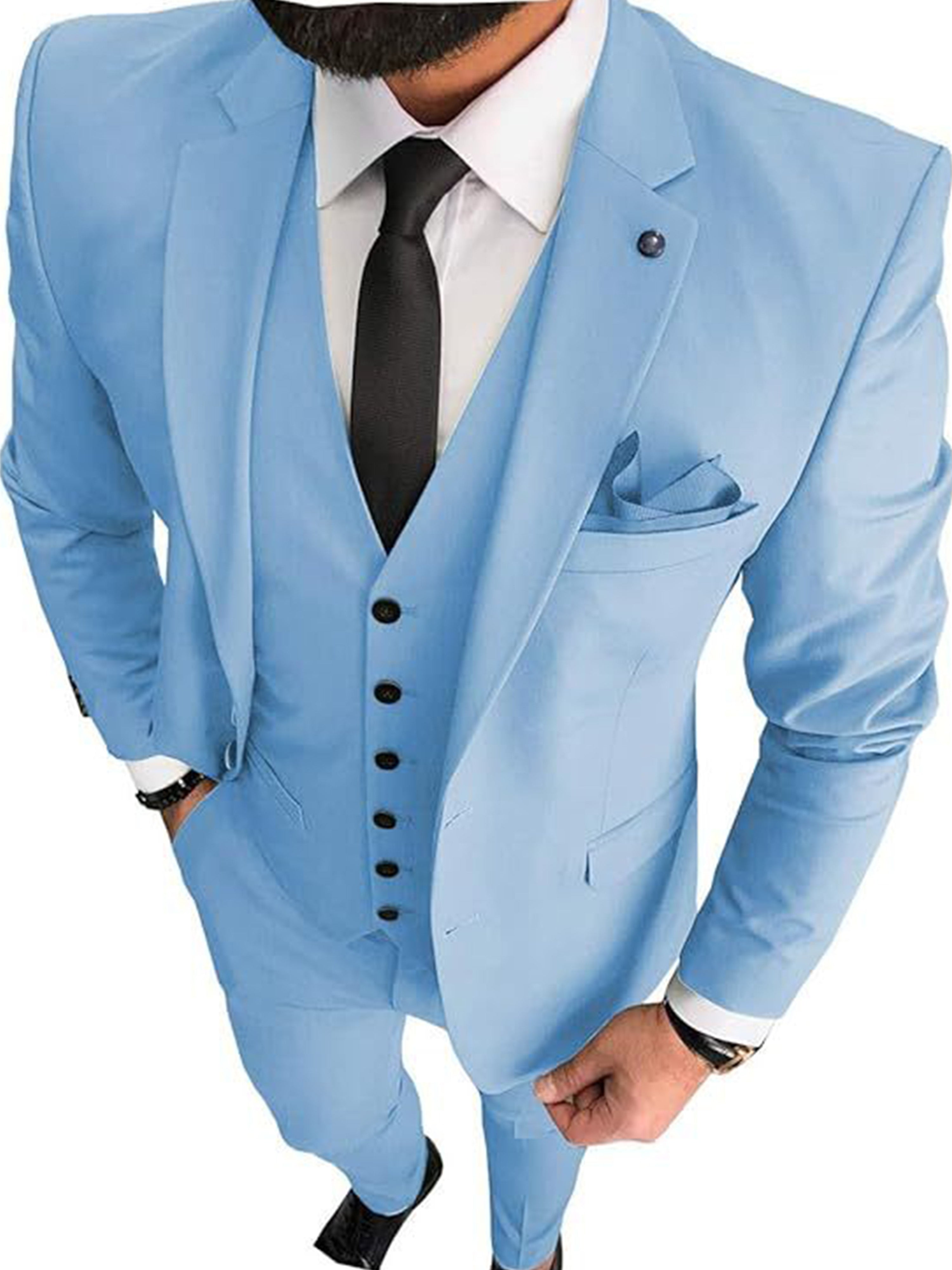 Costume Homme 3 Pièces Affaires Décontracté en BLEU_CIEL Taille Slim Marié & Garçon d'Honneur