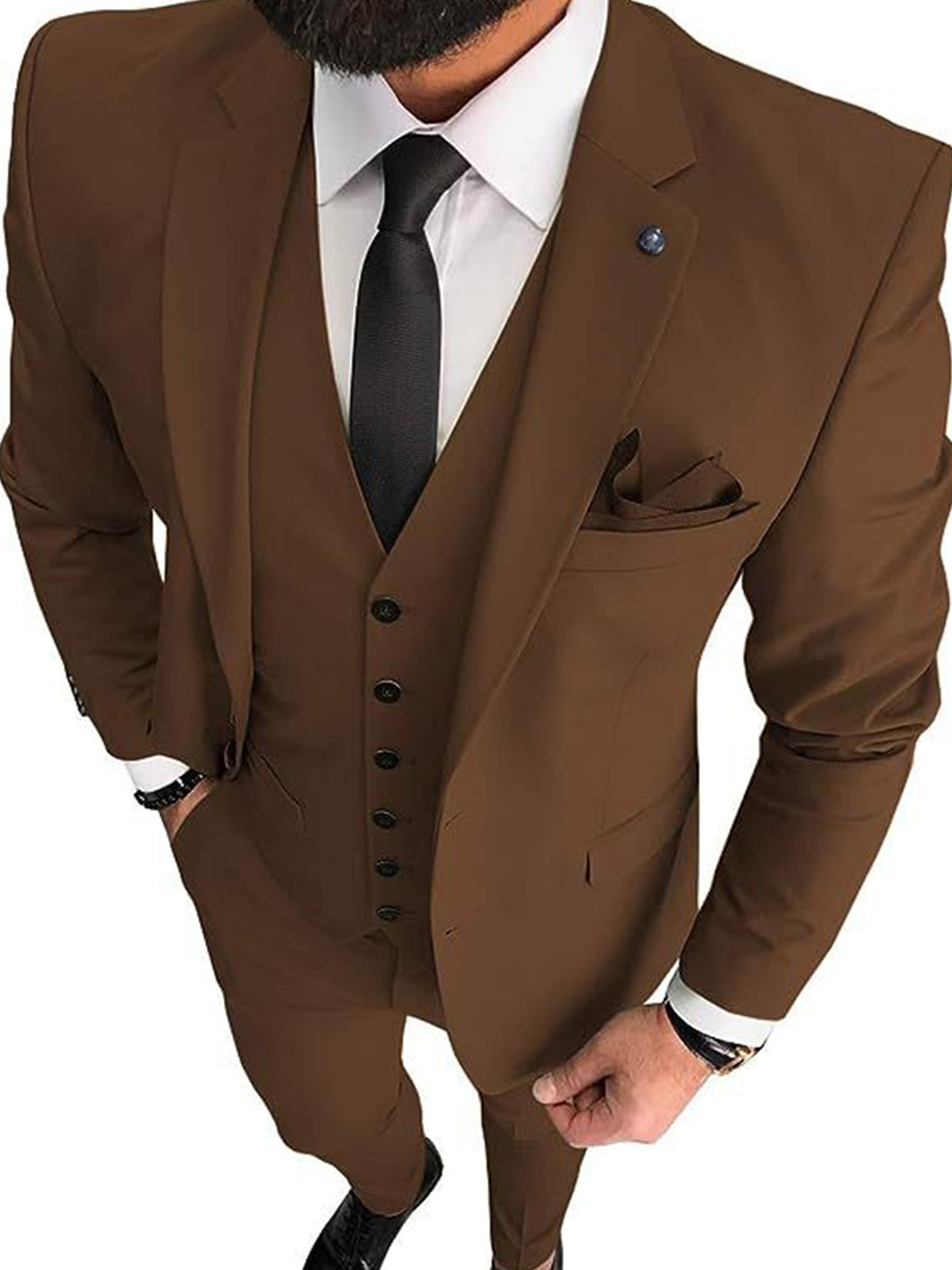 Costume Homme 3 Pièces Affaires Décontracté en BRUN Taille Slim Marié & Garçon d'Honneur