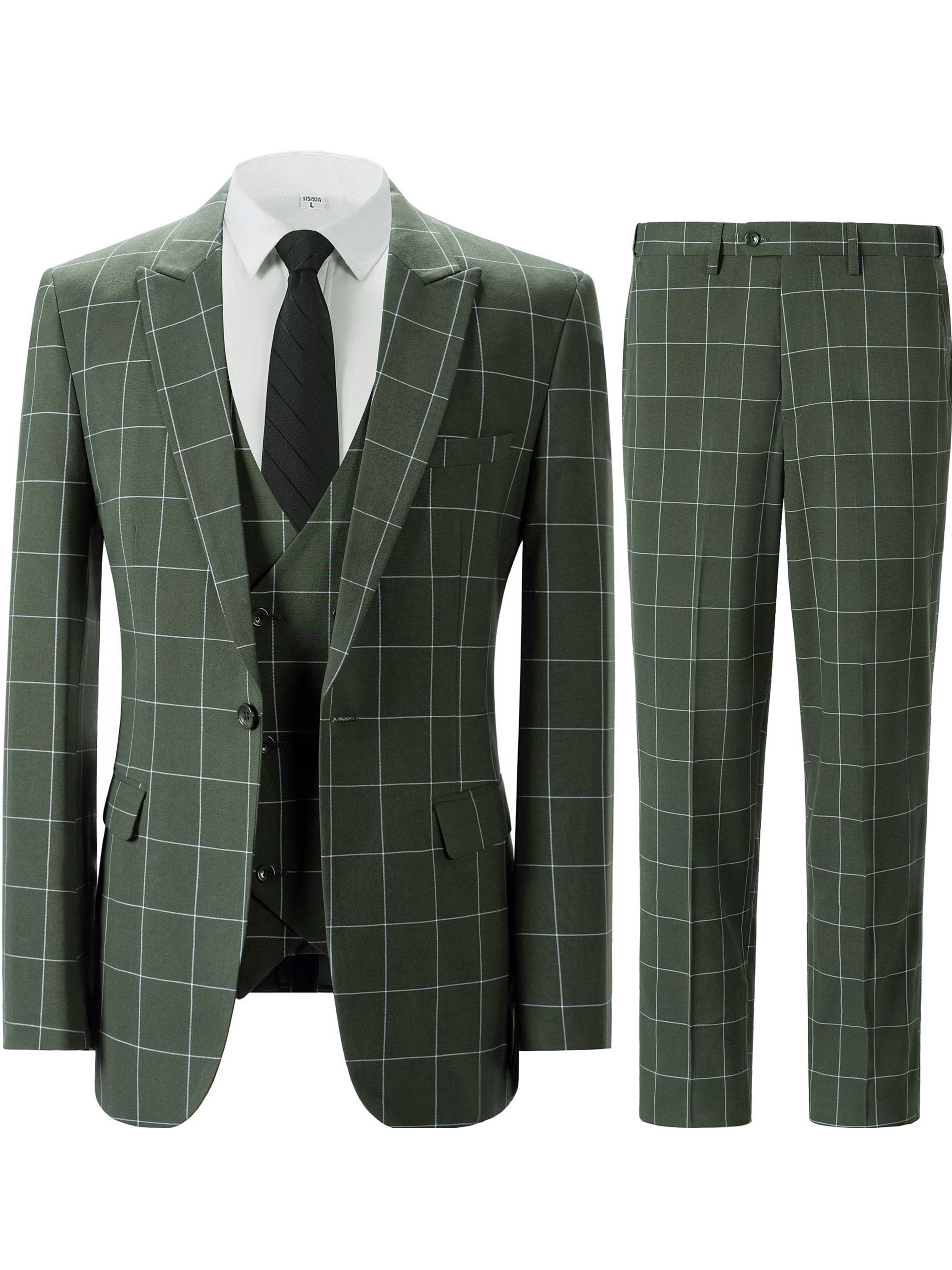 Costume Homme 3 Pièces à Carreaux Cérémonie Mariage & Affaires - Taille Slim