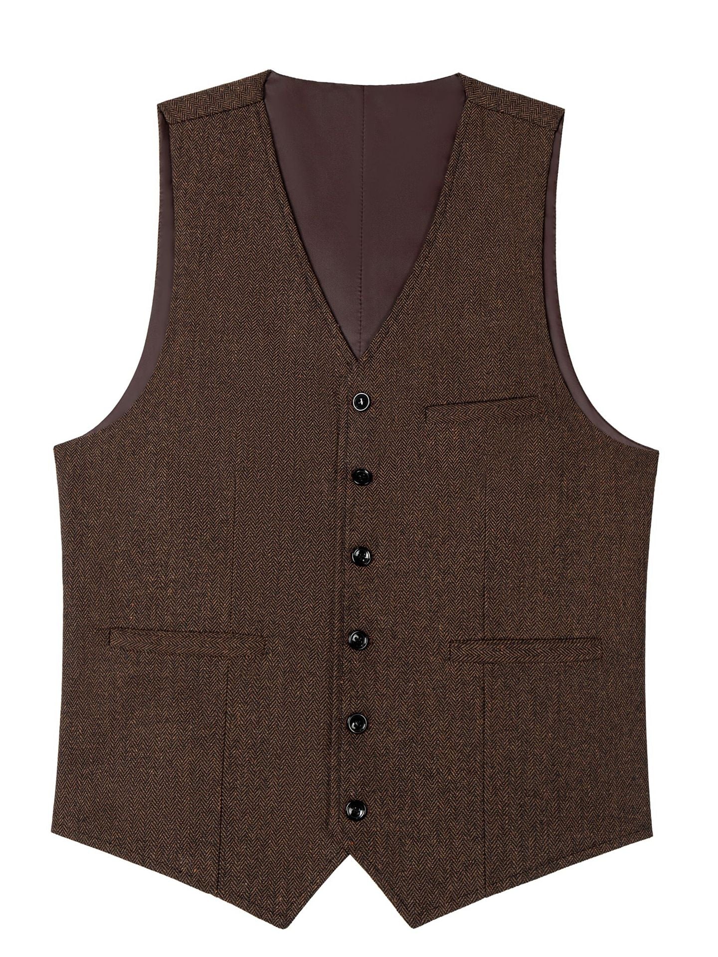 Costume Homme 3 Pièces en CAFE en Laine Cardée à Motif Chevron  Nouvelle Collection Cérémonie & Affaires