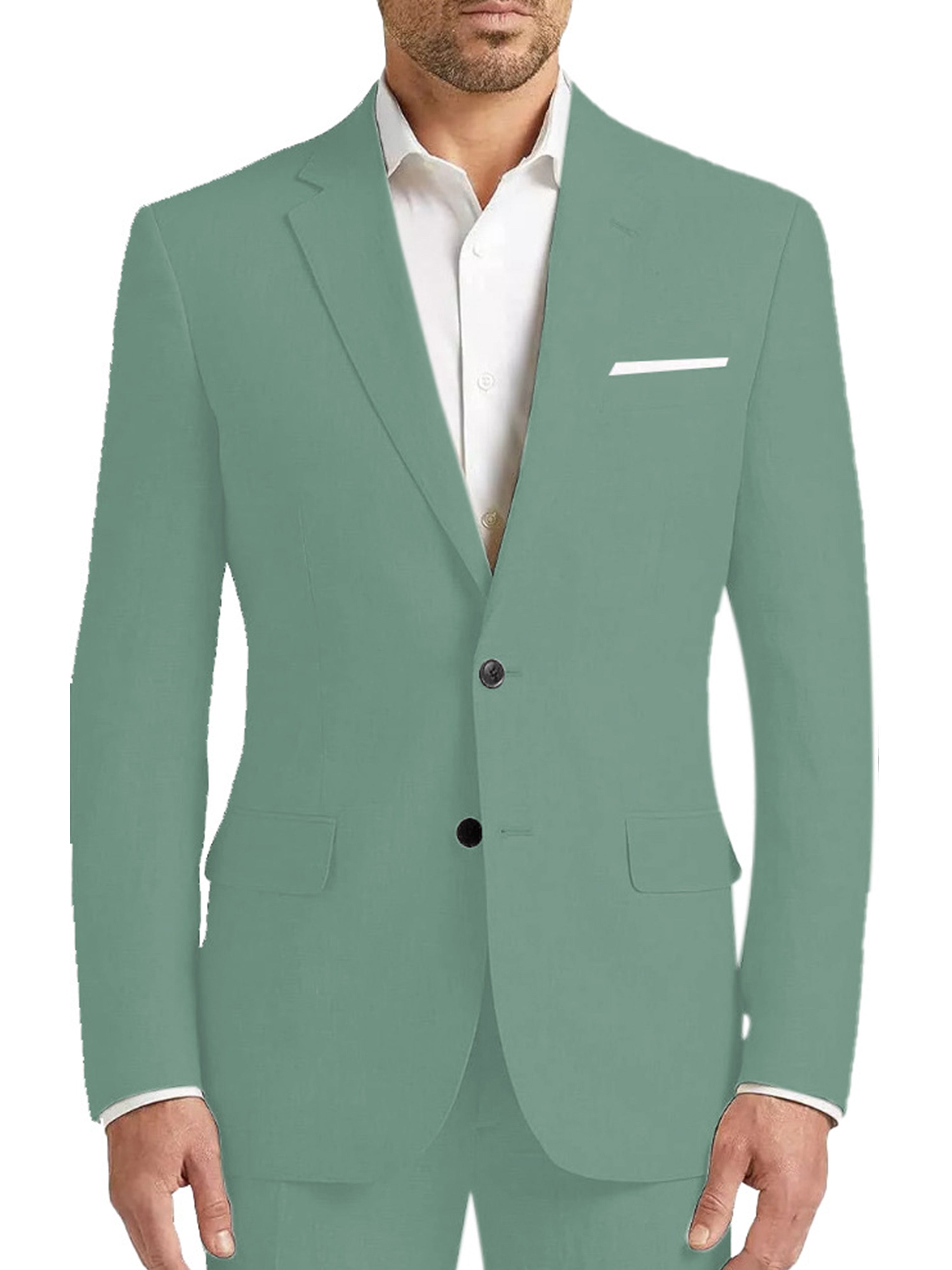 Costume Homme 2 Pièces en Lin en Eucalyptus 2 Boutons Coupe Slim pour Cérémonie et Affaires Élégantes