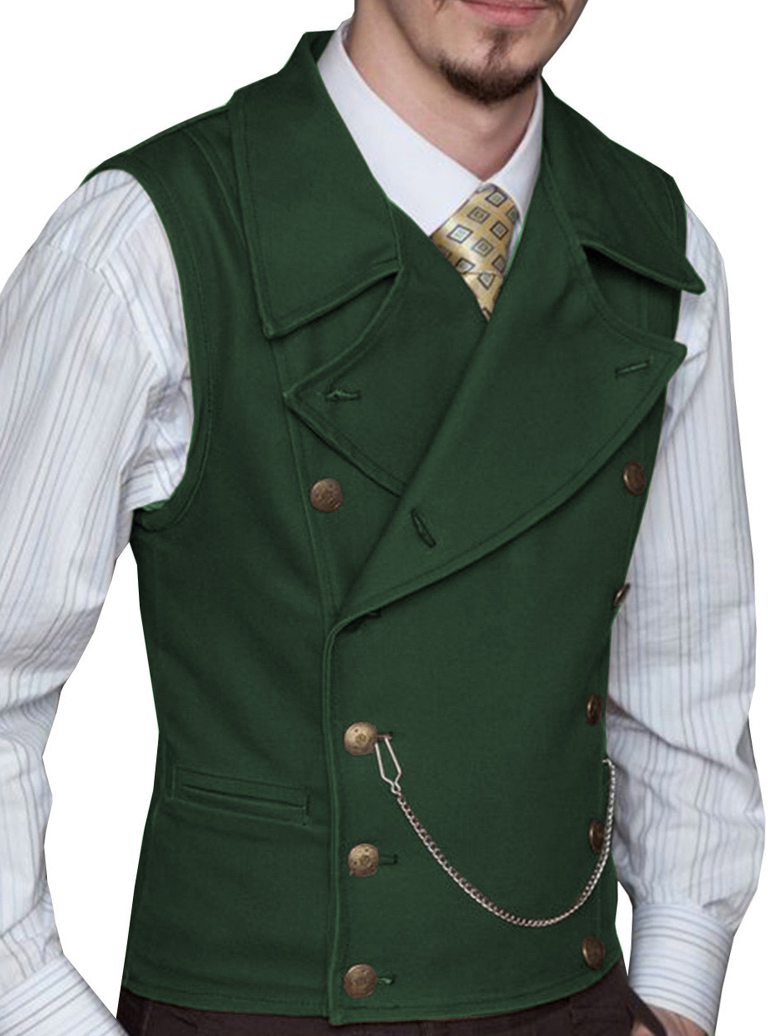 Gilet Double-Épaule en Daim en VERT_FONCE pour Homme Élégance Texturée et Coupe Adjustée