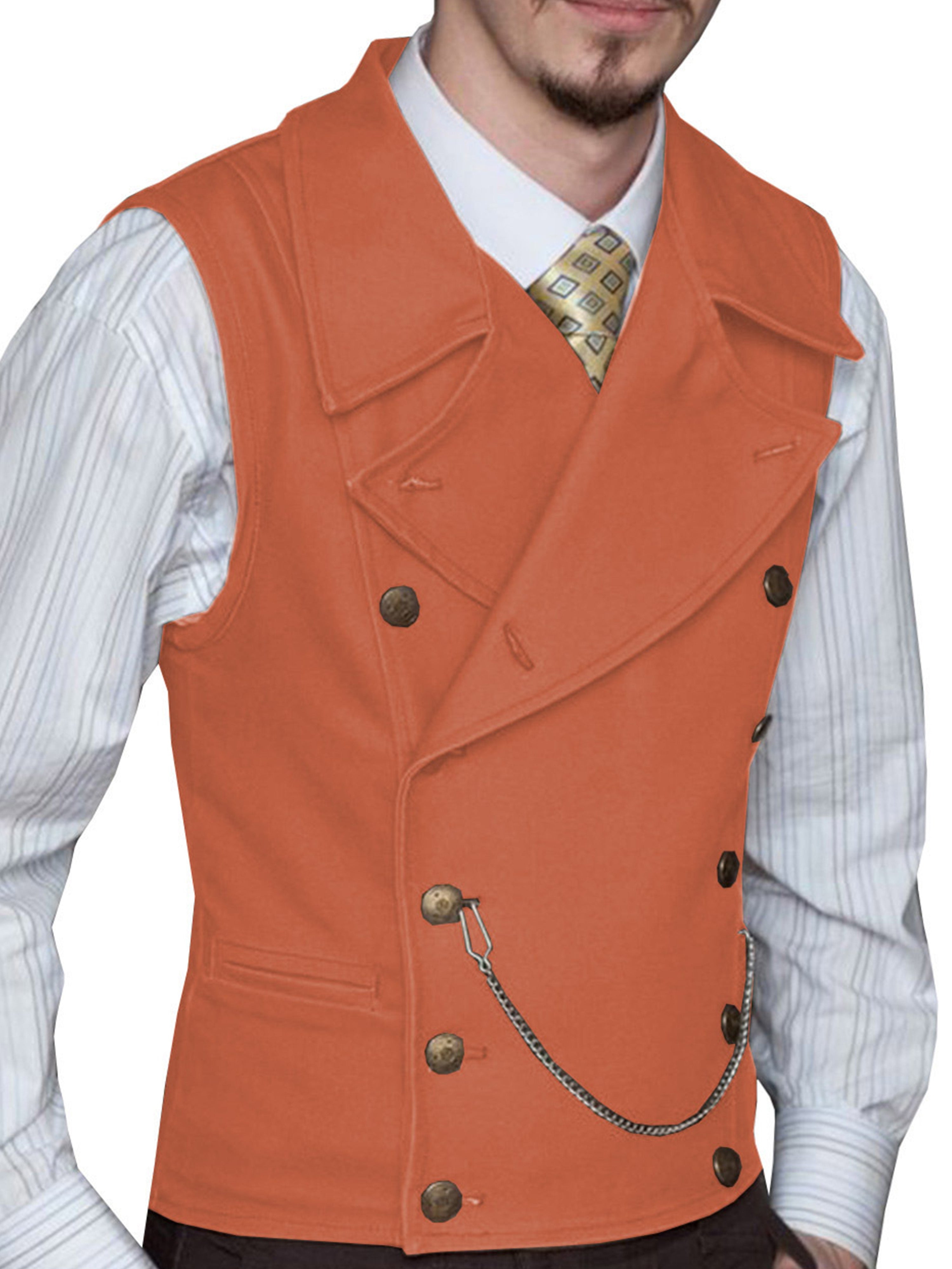Gilet Double-Épaule en Daim en ORANGE pour Homme Élégance Texturée et Coupe Adjustée