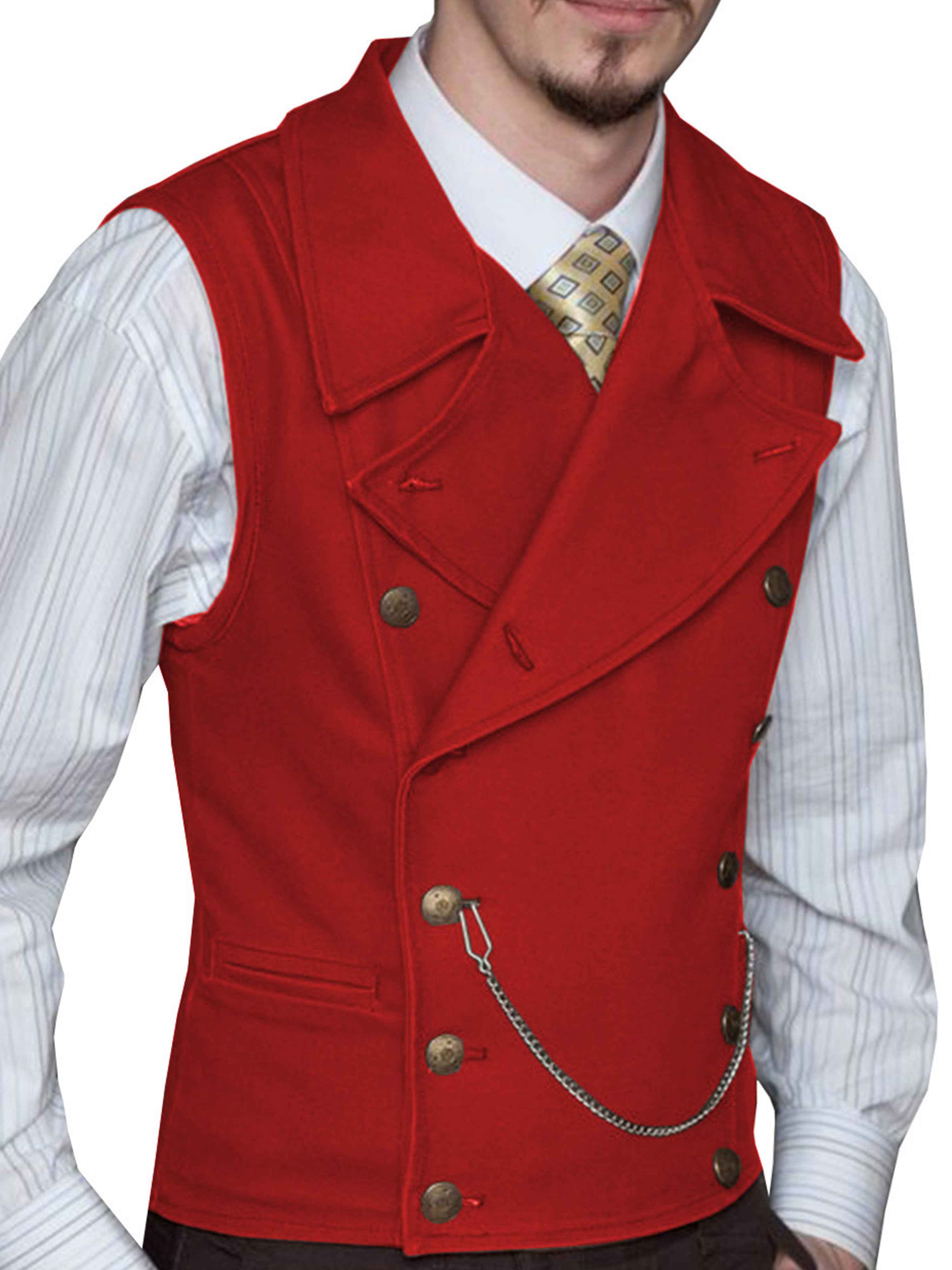 Gilet Double-Épaule en Daim en ROUGE pour Homme Élégance Texturée et Coupe Adjustée