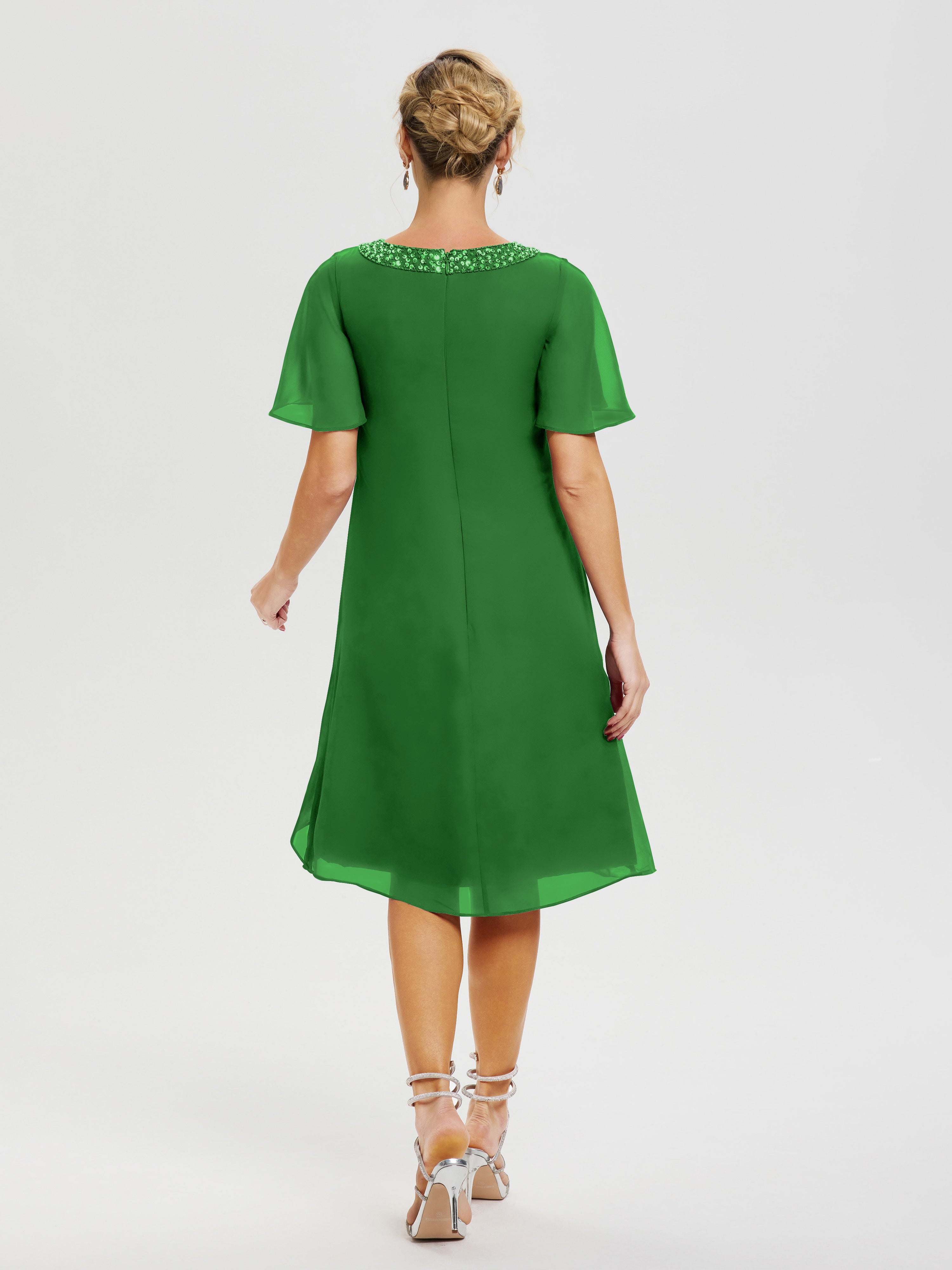 Robe De Mère Du Marié Vert Col Rond Mancherons Mousseline Robe Mariage Mère Du Marié