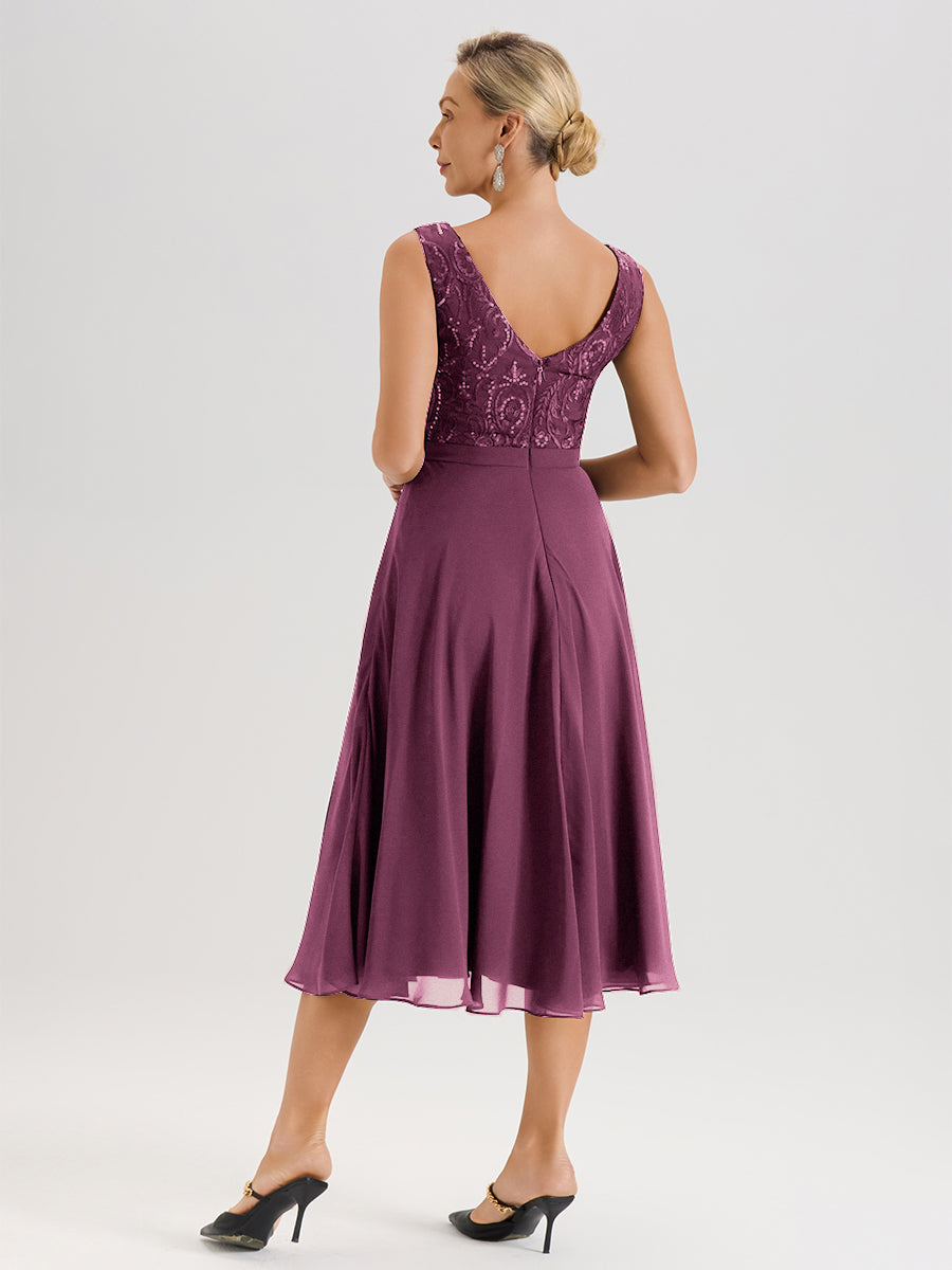 Cicinia Robe Deux-Pièces Mère De La Mariée Mûre Trapèze Mousseline Dentelle Col Rond Manche 3/4 Longueur Mi-Mollet