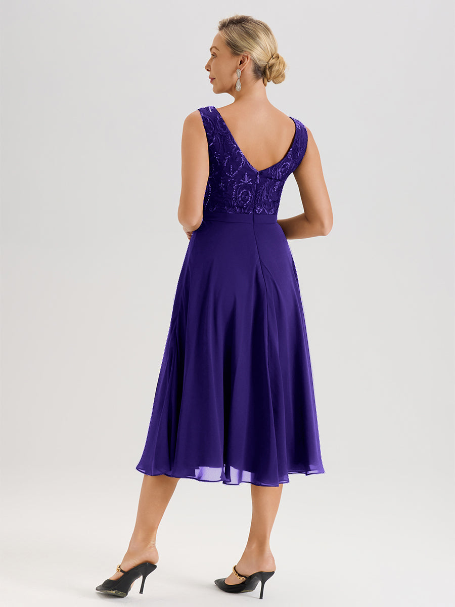 Cicinia Robe Deux-Pièces Mère De La Mariée En Régence Trapèze Mousseline Dentelle Col Rond Manche 3/4 Longueur Mi-Mollet