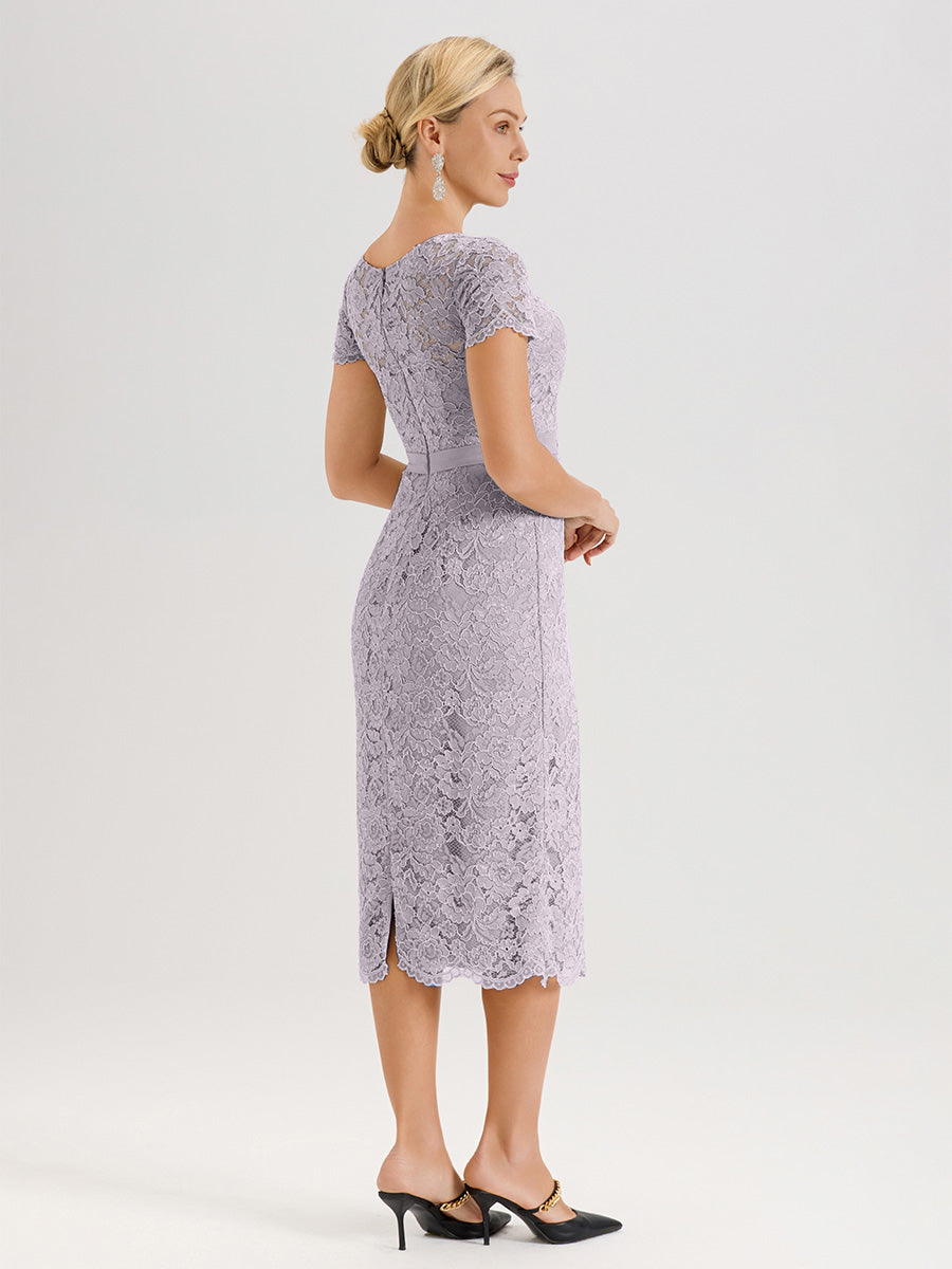 Cicinia Ensemble Crépuscule Avec Châle Robe Mère De La Mariée Longueur Mi-Mollet En Mousseline Dentelle Col Rond