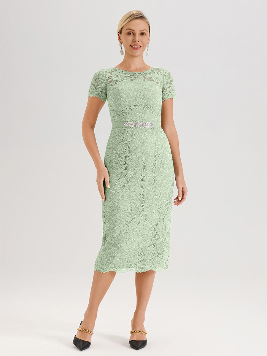 Cicinia Ensemble Vert Sauge Poussiéreux Avec Châle Robe Mère De La Mariée Longueur Mi-Mollet En Mousseline Dentelle Col Rond
