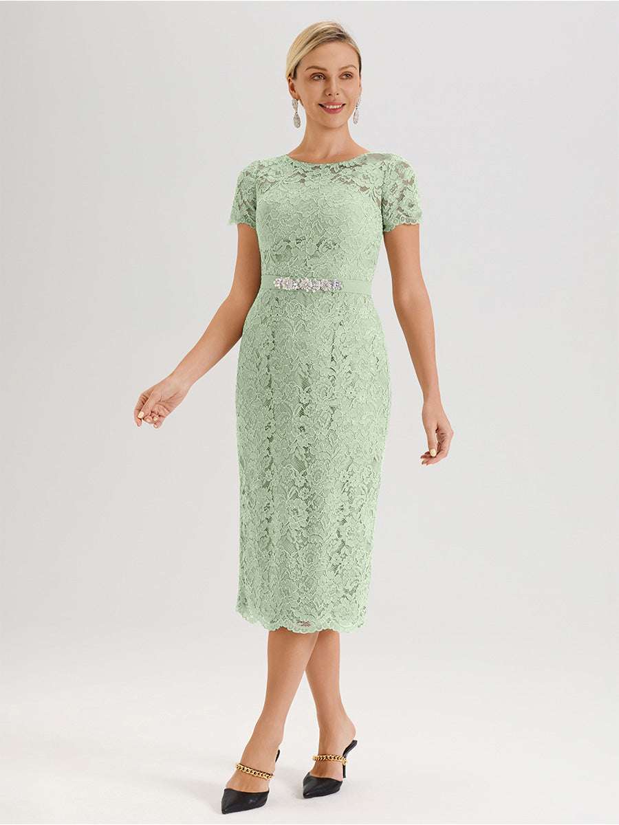 Cicinia Ensemble Vert Sauge Poussiéreux Avec Châle Robe Mère De La Mariée Longueur Mi-Mollet En Mousseline Dentelle Col Rond