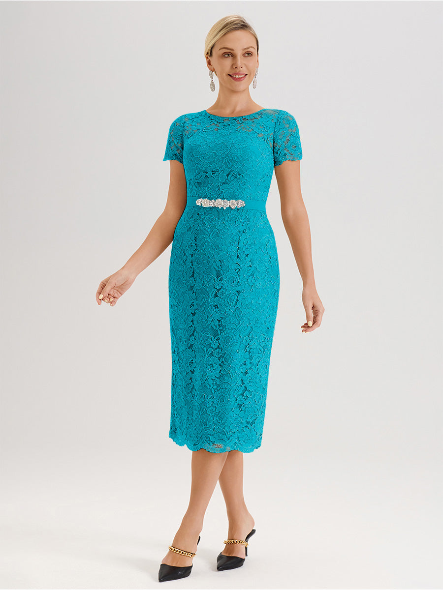 Cicinia Ensemble Jade Avec Châle Robe Mère De La Mariée Longueur Mi-Mollet En Mousseline Dentelle Col Rond