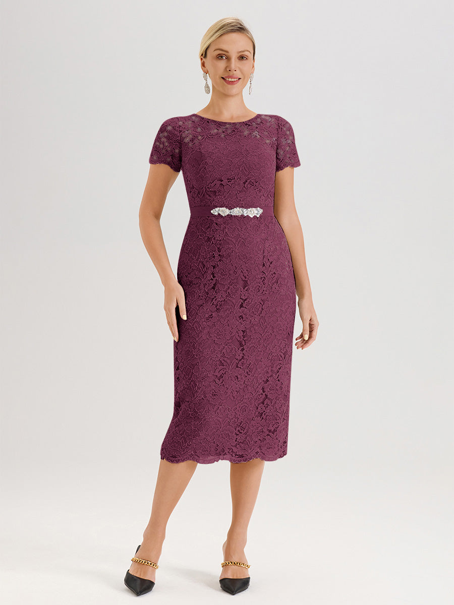 Cicinia Ensemble Mûre Avec Châle Robe Mère De La Mariée Longueur Mi-Mollet En Mousseline Dentelle Col Rond