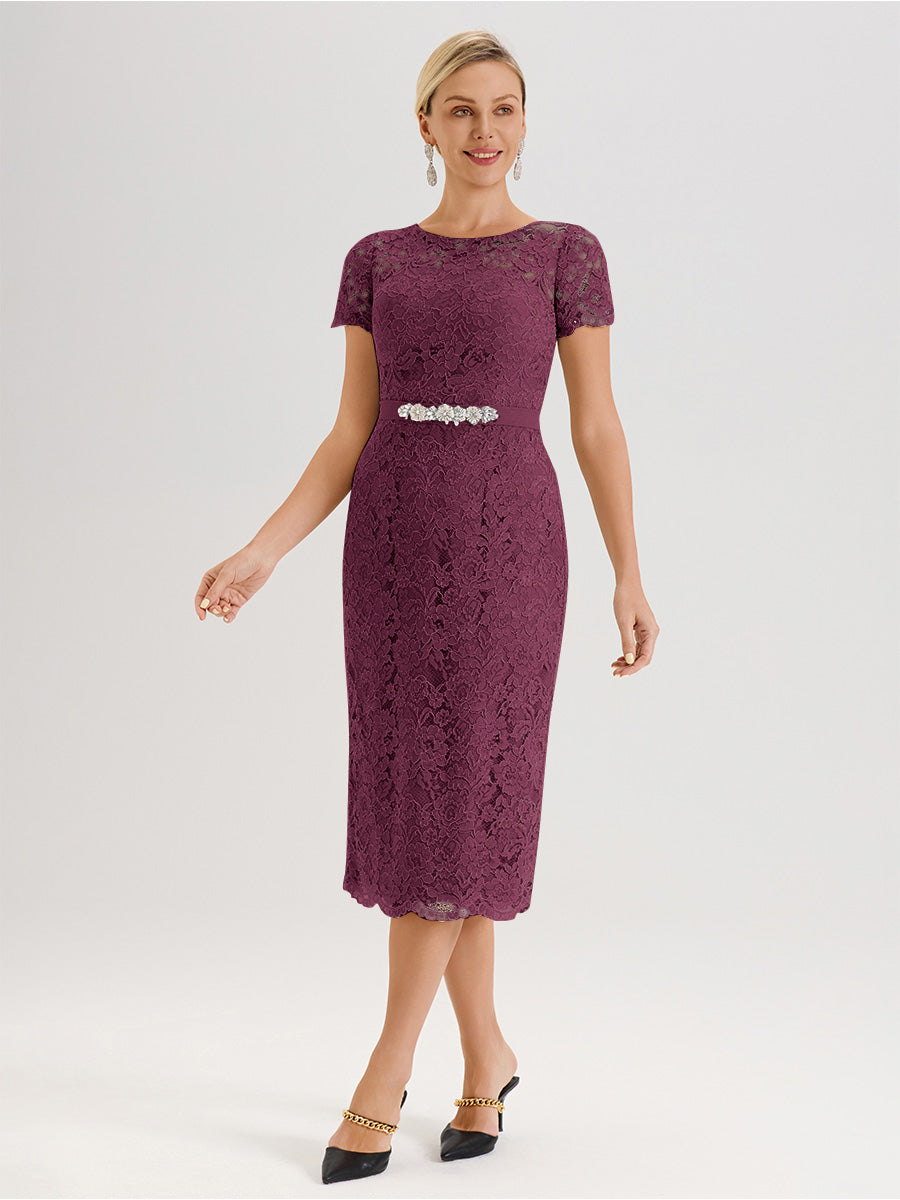 Cicinia Ensemble Mûre Avec Châle Robe Mère De La Mariée Longueur Mi-Mollet En Mousseline Dentelle Col Rond