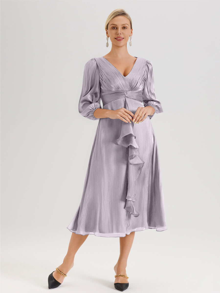 Cicinia Crépuscule Robe Mère De La Mariée Décolleté En V Manches Trois-Quarts Longueur Mi-Mollet