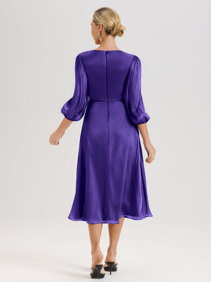 Cicinia Régence Robe Mère De La Mariée Décolleté En V Manches Trois-Quarts Longueur Mi-Mollet