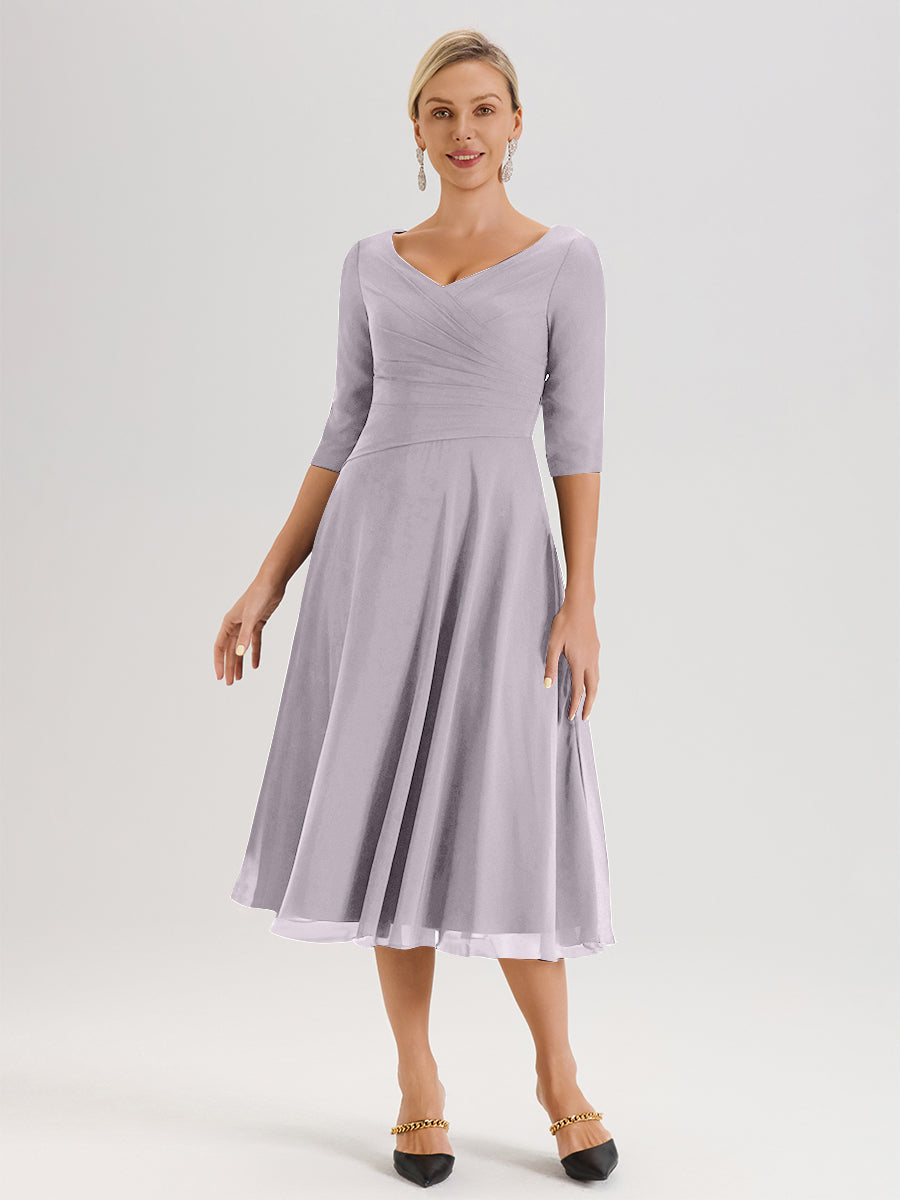 Cicinia Robe Pour Mère De La Mariée Crépuscule longueur Mi-Mollet Décolleté En V Et Manches 3/4 En Mousseline Trapèze