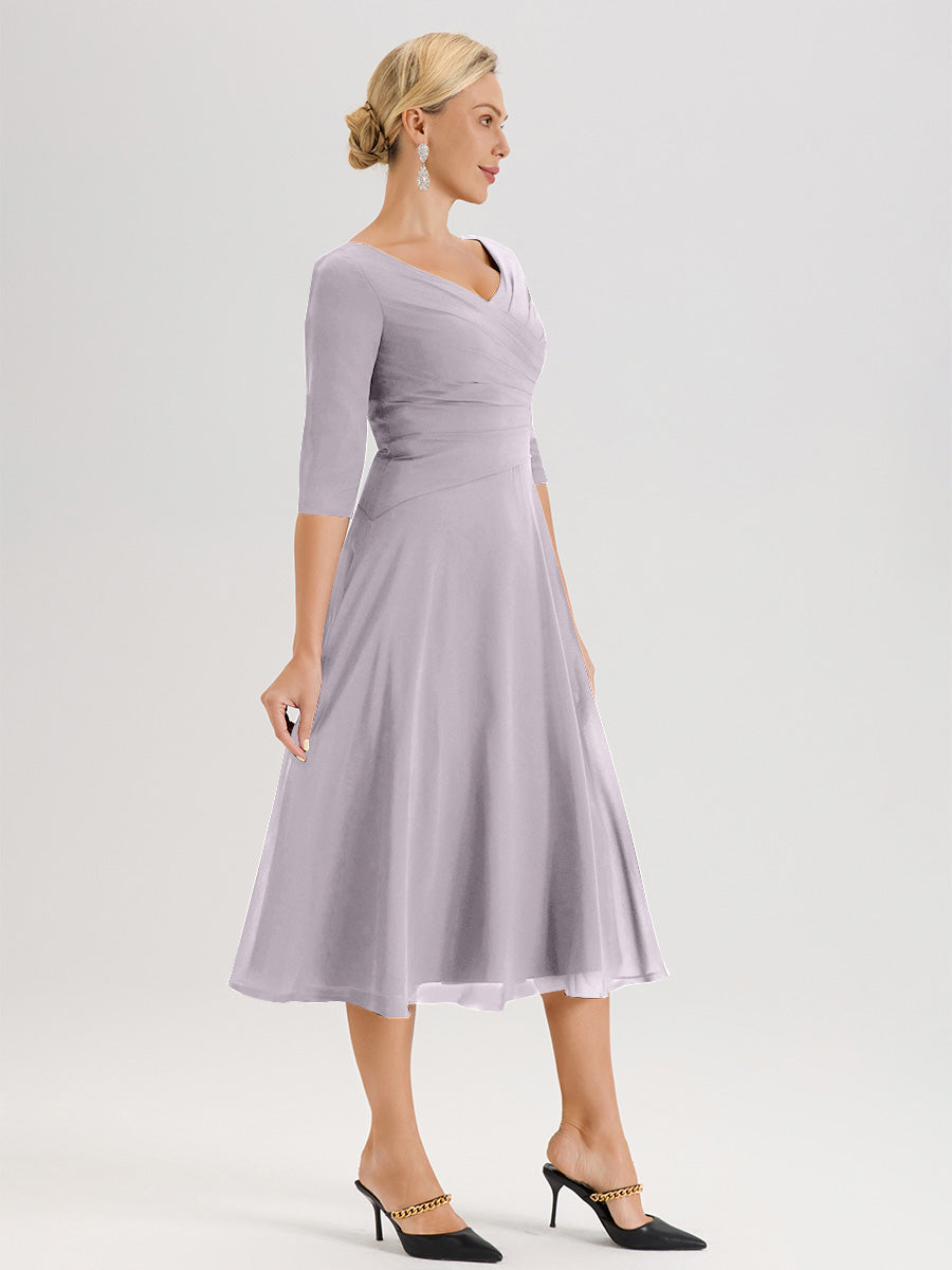Cicinia Robe Pour Mère De La Mariée Crépuscule longueur Mi-Mollet Décolleté En V Et Manches 3/4 En Mousseline Trapèze