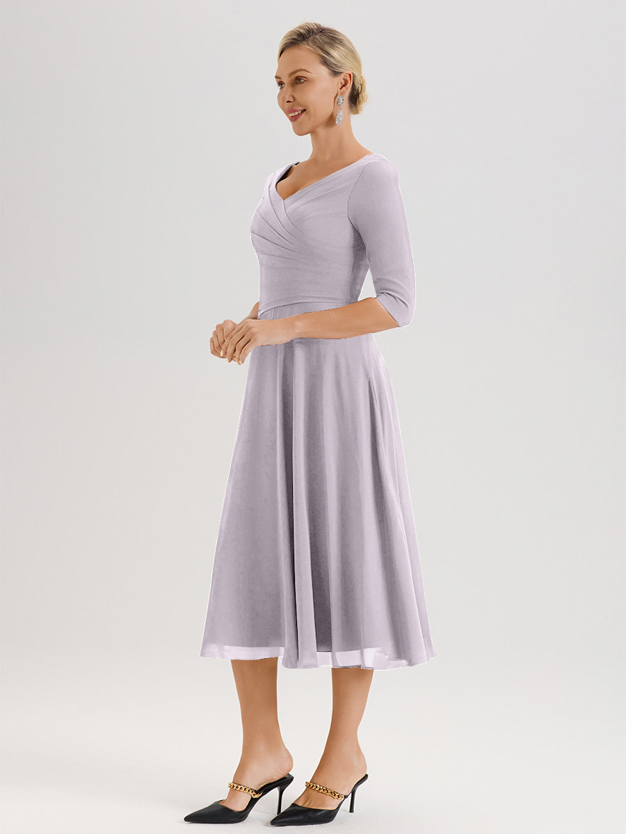 Cicinia Robe Pour Mère De La Mariée Crépuscule longueur Mi-Mollet Décolleté En V Et Manches 3/4 En Mousseline Trapèze