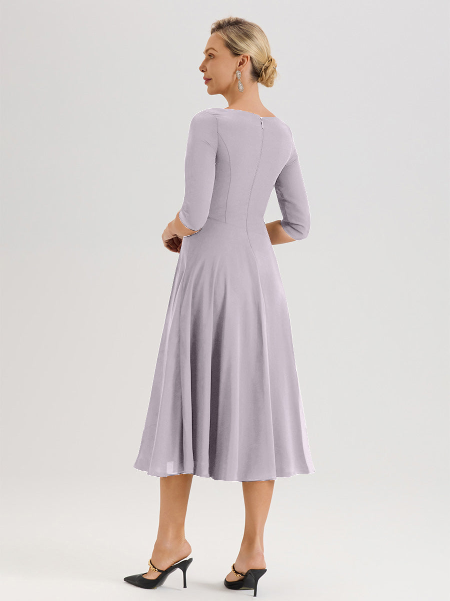Cicinia Robe Pour Mère De La Mariée Crépuscule longueur Mi-Mollet Décolleté En V Et Manches 3/4 En Mousseline Trapèze