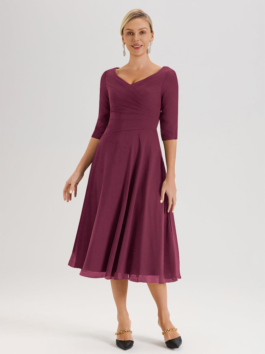 Cicinia Robe Pour Mère De La Mariée Mûre longueur Mi-Mollet Décolleté En V Et Manches 3/4 En Mousseline Trapèze