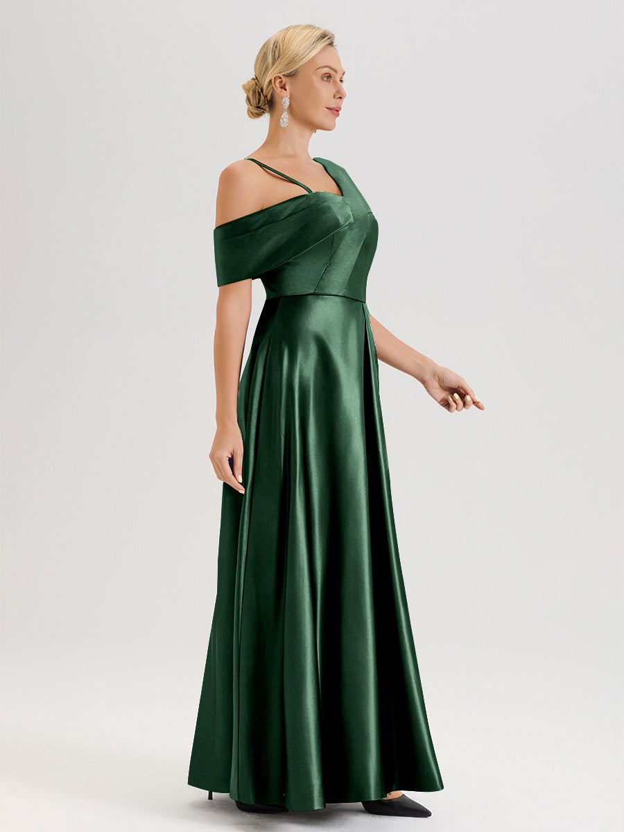 Cicinia Bleu Poudré Robe Mère De La Mariée Longueur Au Sol Trapèze Une Épaule En Satin Avec Jupe Plissée Fendue