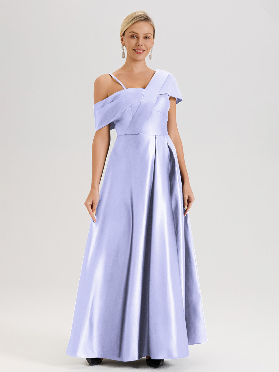 Cicinia Or Robe Mère De La Mariée Longueur Au Sol Trapèze Une Épaule En Satin Avec Jupe Plissée Fendue