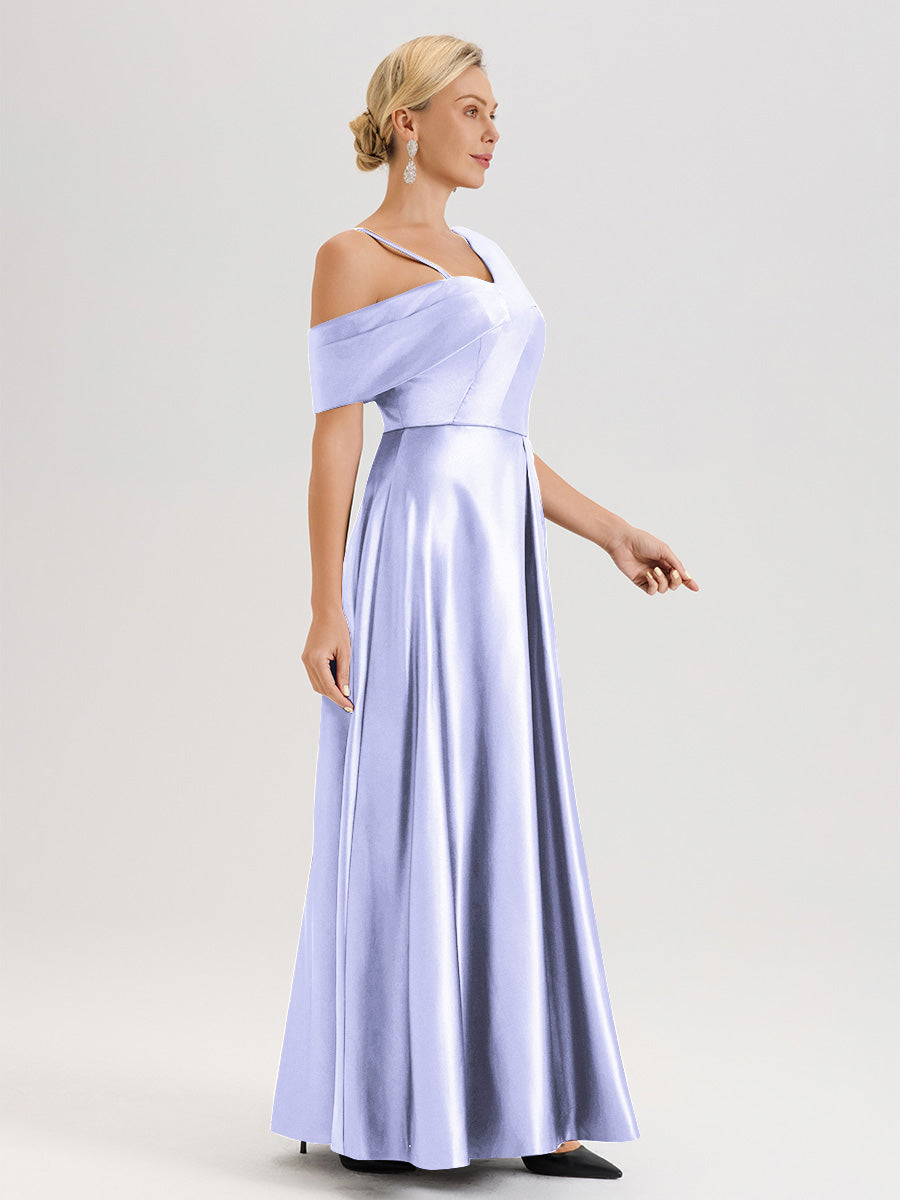 Cicinia Or Robe Mère De La Mariée Longueur Au Sol Trapèze Une Épaule En Satin Avec Jupe Plissée Fendue