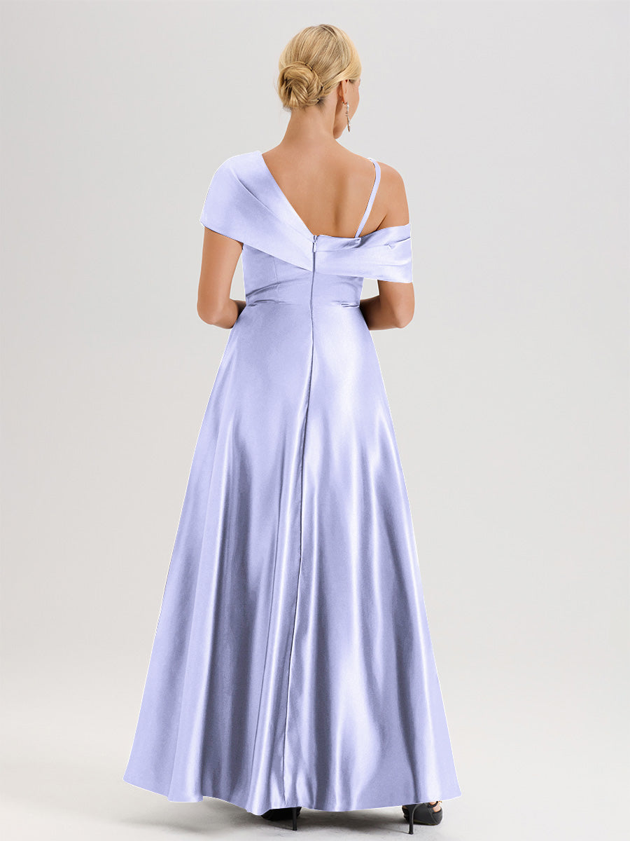 Cicinia Or Robe Mère De La Mariée Longueur Au Sol Trapèze Une Épaule En Satin Avec Jupe Plissée Fendue
