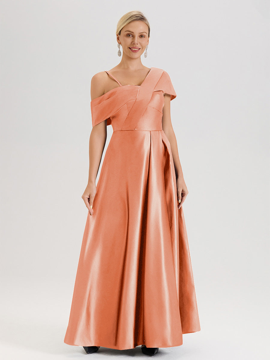 Cicinia Jade Robe Mère De La Mariée Longueur Au Sol Trapèze Une Épaule En Satin Avec Jupe Plissée Fendue