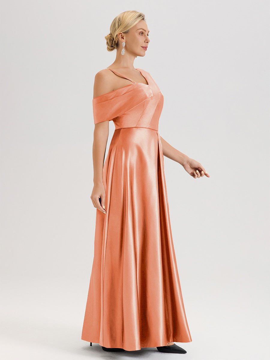 Cicinia Jade Robe Mère De La Mariée Longueur Au Sol Trapèze Une Épaule En Satin Avec Jupe Plissée Fendue