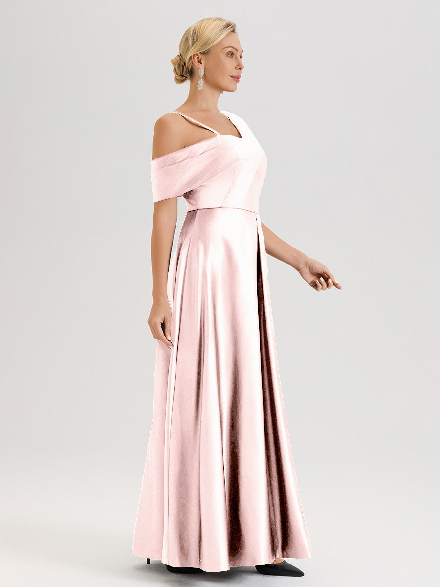Cicinia Lilas Robe Mère De La Mariée Longueur Au Sol Trapèze Une Épaule En Satin Avec Jupe Plissée Fendue