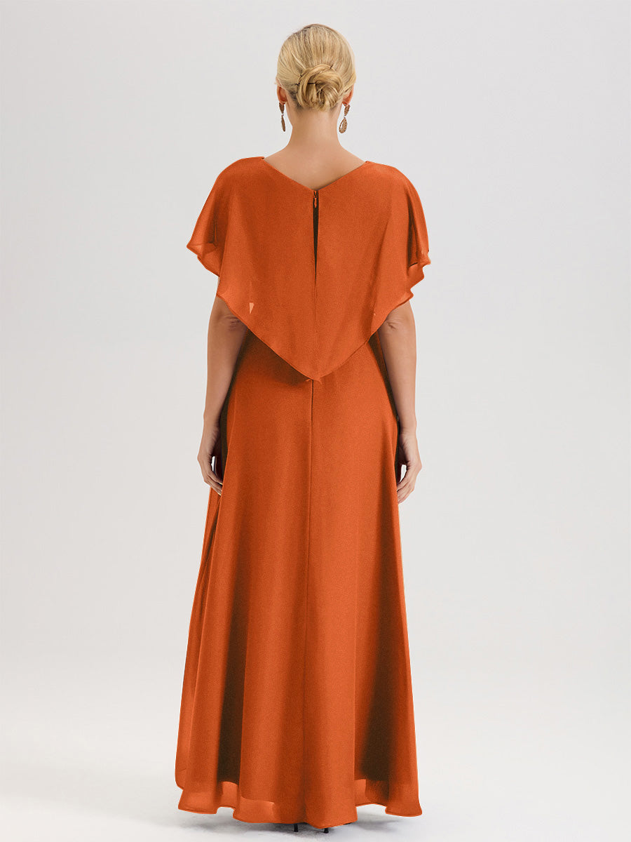 Cicinia Robe Mère De La Mariée Orange Foncé Avec Ourlet Asymétrique Et Manches Volants Décolleté En V En Chiffon Longueur Sol