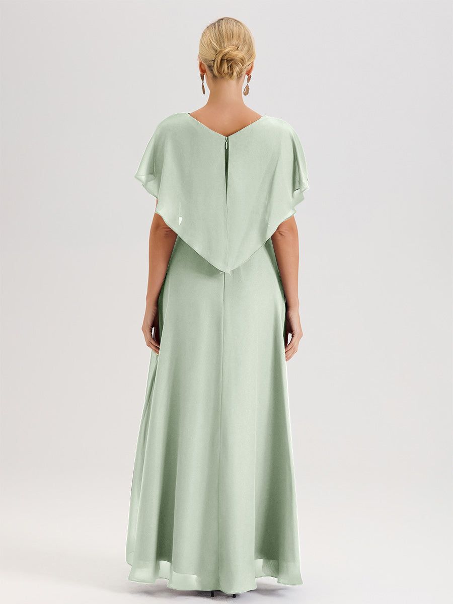 Cicinia Robe Mère De La Mariée Celadon Avec Ourlet Asymétrique Et Manches Volants Décolleté En V En Chiffon Longueur Sol