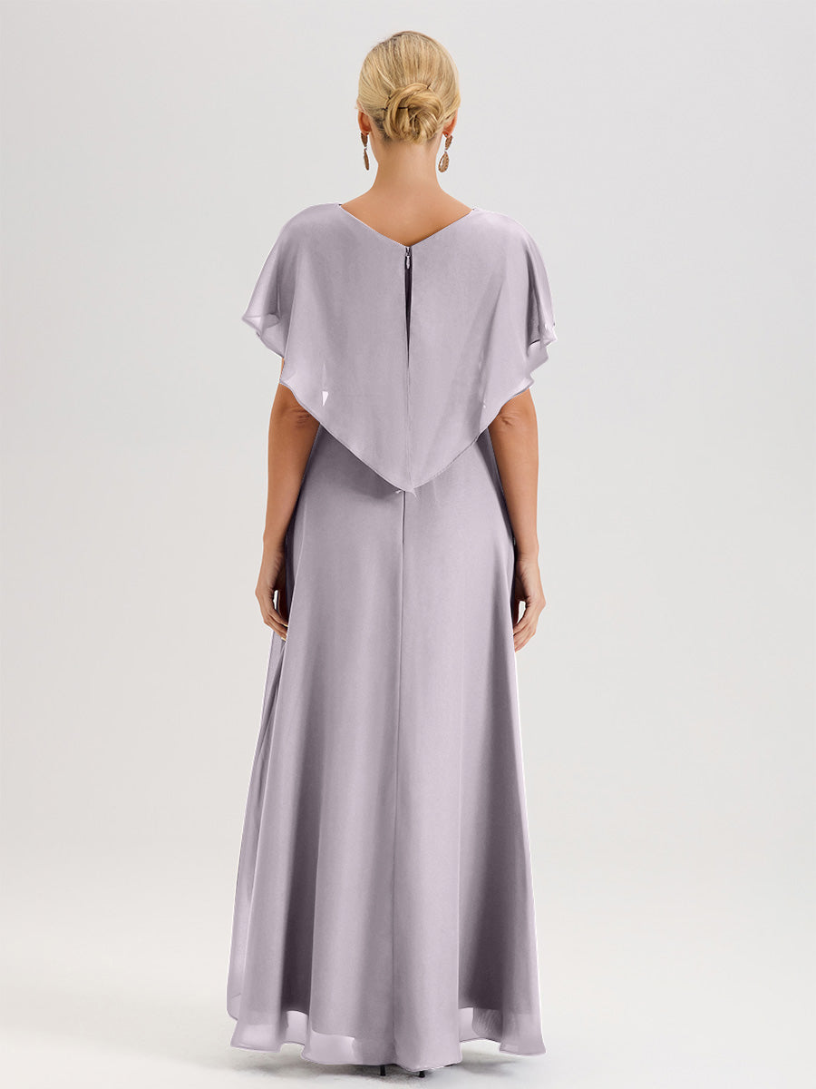 Cicinia Robe Mère De La Mariée Crépuscule Avec Ourlet Asymétrique Et Manches Volants Décolleté En V En Chiffon Longueur Sol