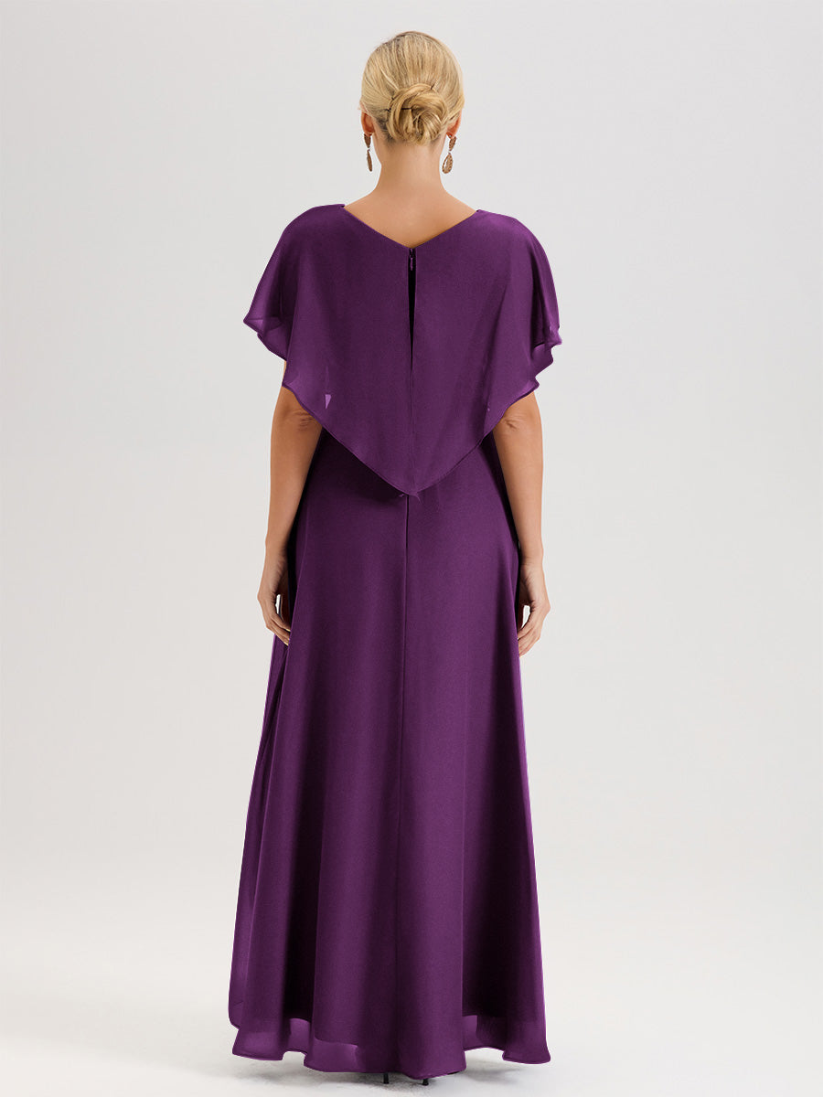 Cicinia Robe Mère De La Mariée En Raisin Avec Ourlet Asymétrique Et Manches Volants Décolleté En V En Chiffon Longueur Sol