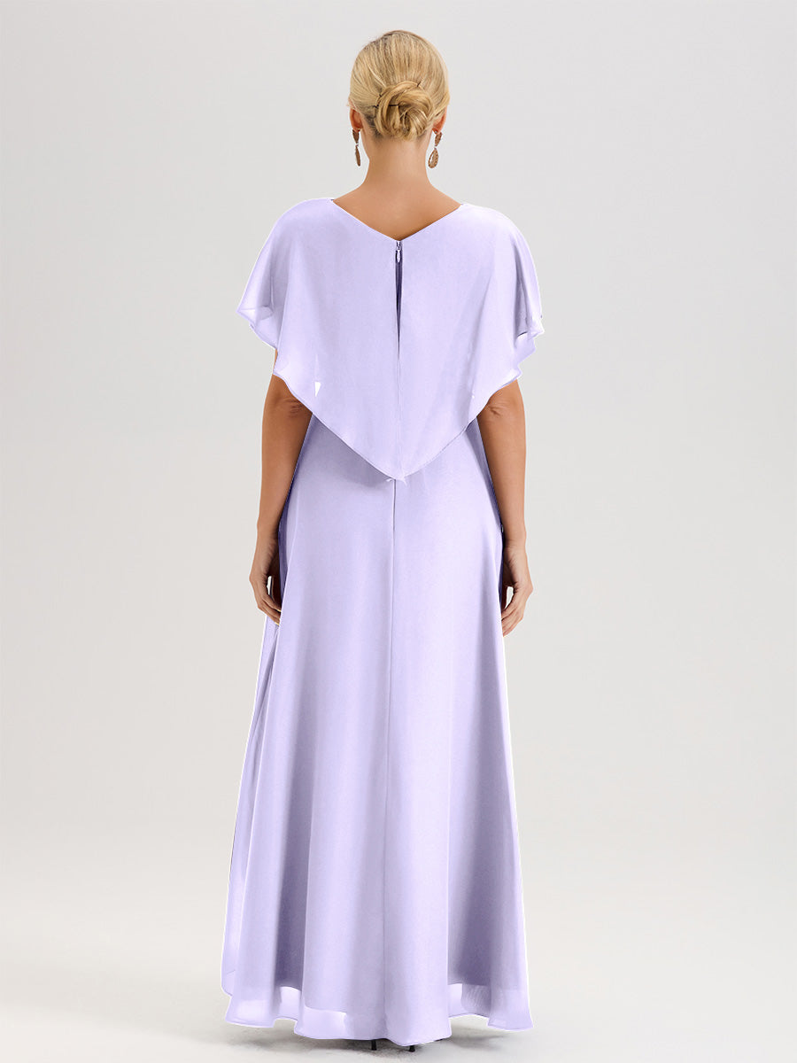 Cicinia Robe Mère De La Mariée Lilas Avec Ourlet Asymétrique Et Manches Volants Décolleté En V En Chiffon Longueur Sol