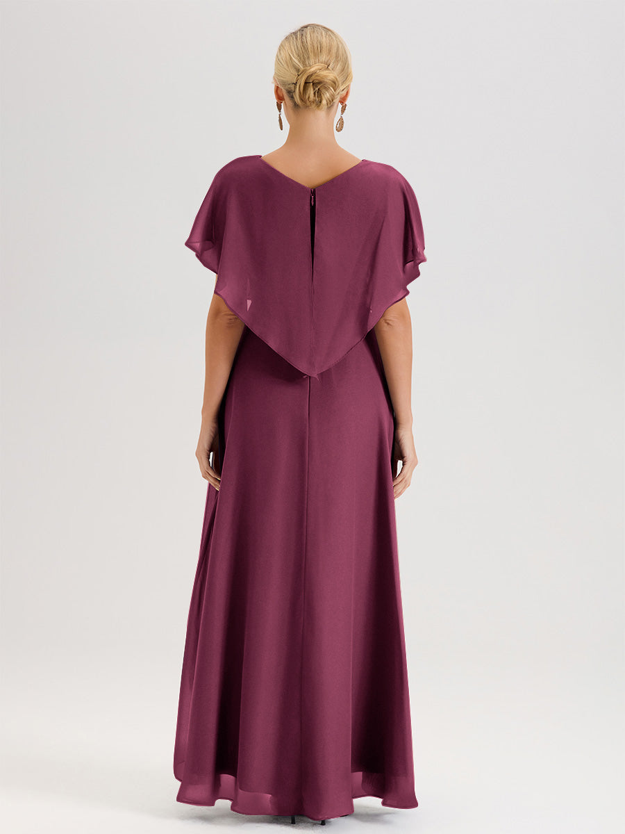 Cicinia Robe Mère De La Mariée Mûre Avec Ourlet Asymétrique Et Manches Volants Décolleté En V En Chiffon Longueur Sol