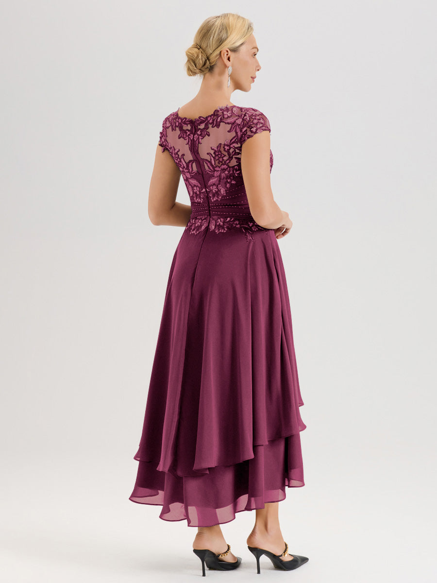 Cicinia Mère De La Mariée Mûre Col Ras Du Cou Avec Jupe À Ourlet Asymétrique En Chiffon Et Dentelle Longueur Cheville