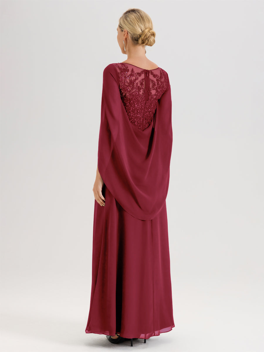 Cicinia Rose Cannelle Robe De Mère De La Mariée Longue Ligne A En Dentelle Appliquée Et Mousseline À Manches Volantes Et Col Illusion