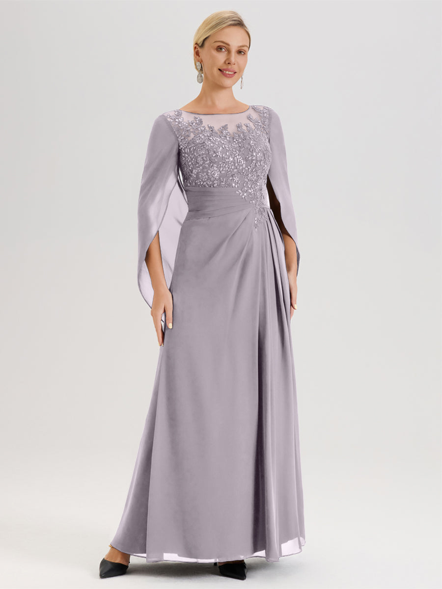 Cicinia Crépuscule Robe De Mère De La Mariée Longue Ligne A En Dentelle Appliquée Et Mousseline À Manches Volantes Et Col Illusion